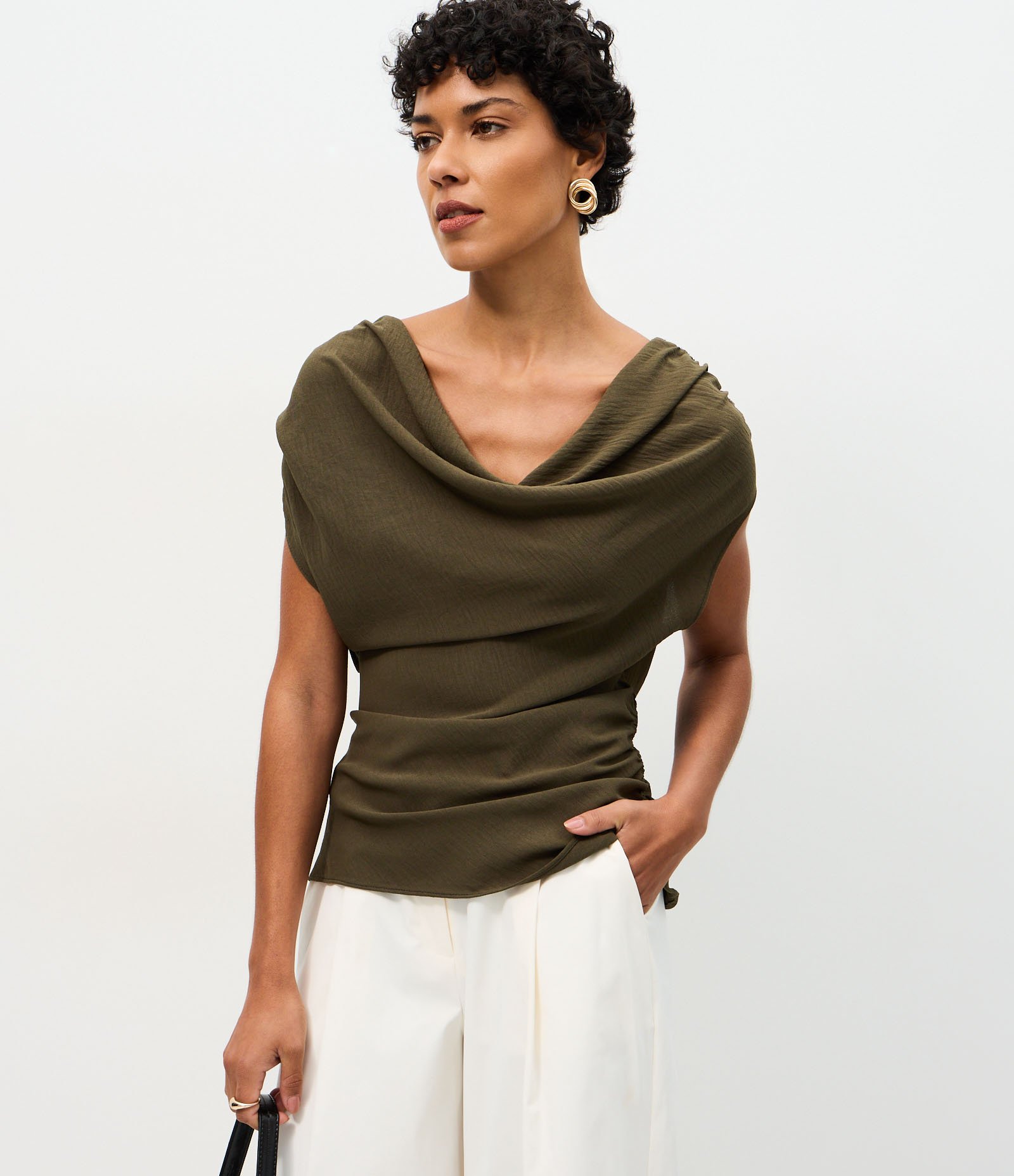 Blusa Ombro a Ombro com Drapeado Verde 1