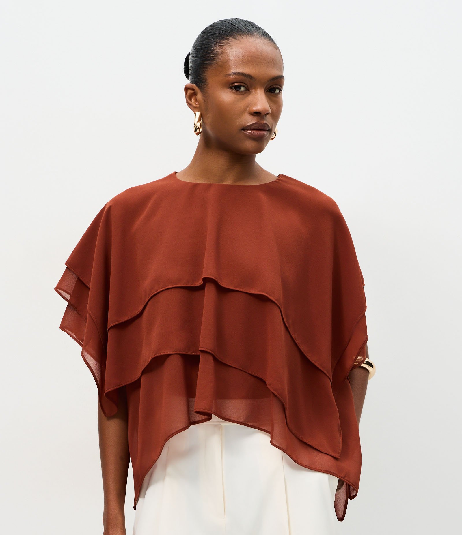 Blusa em Chiffon com Camadas Sobrepostas Laranja 1