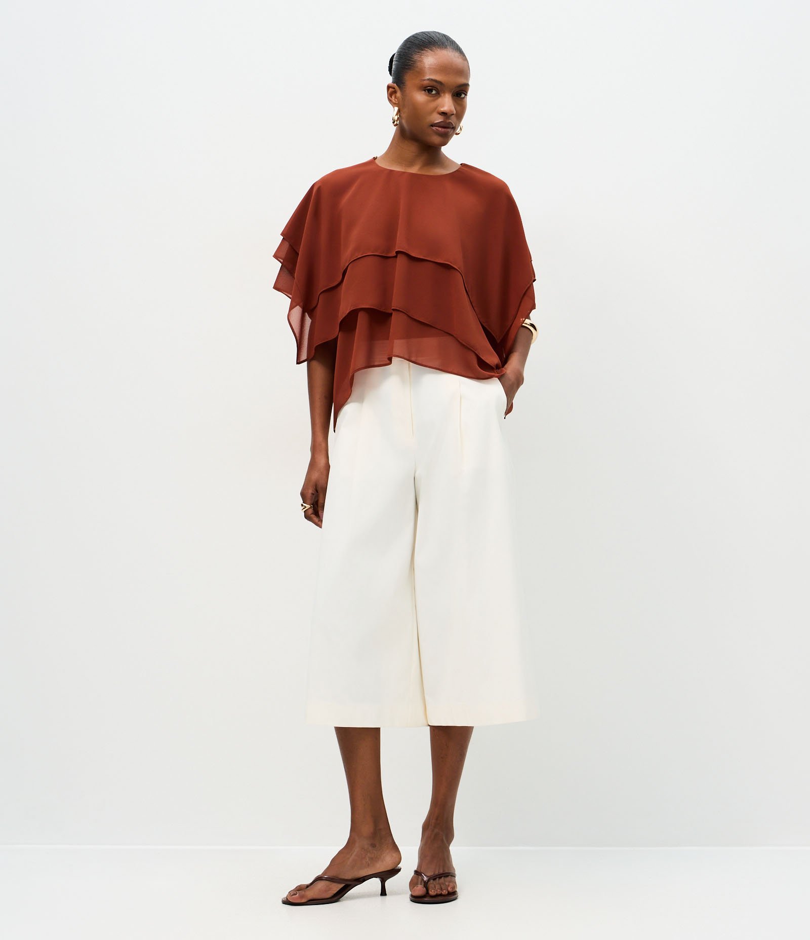 Blusa em Chiffon com Camadas Sobrepostas Laranja 2