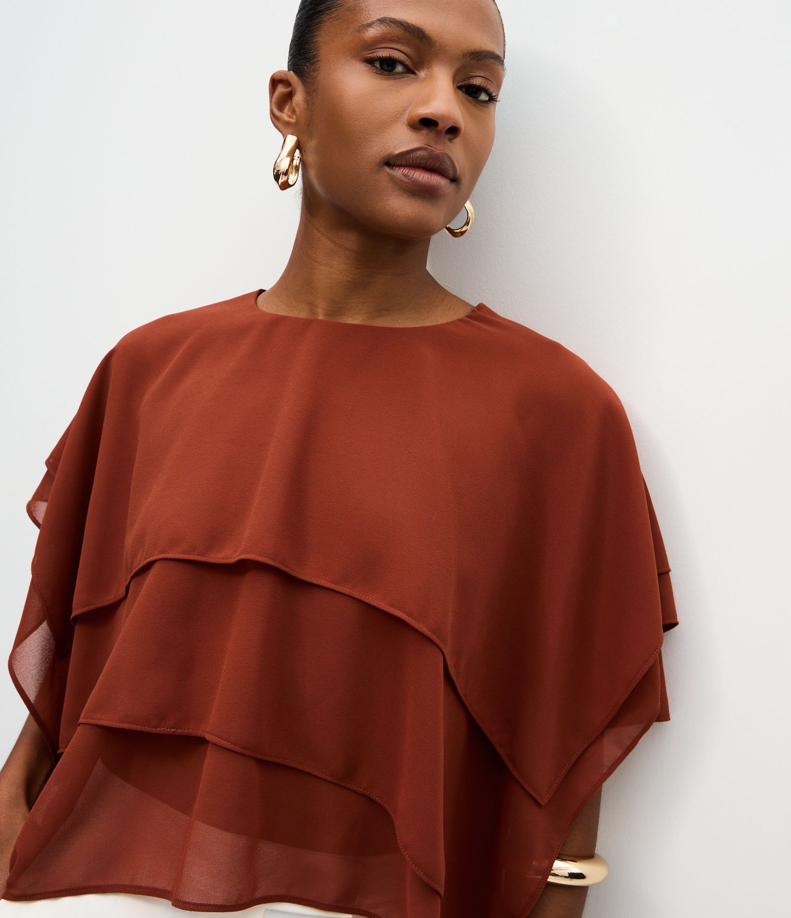 Blusa em Chiffon com Camadas Sobrepostas Laranja 3