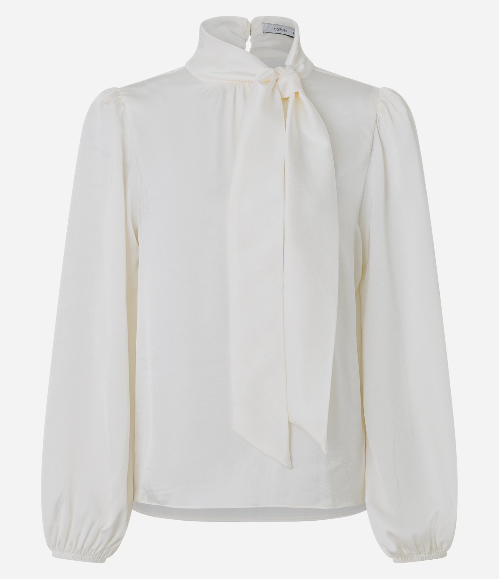 Camisa com Gola Laço e Mangas Longas Amplas Branco 4