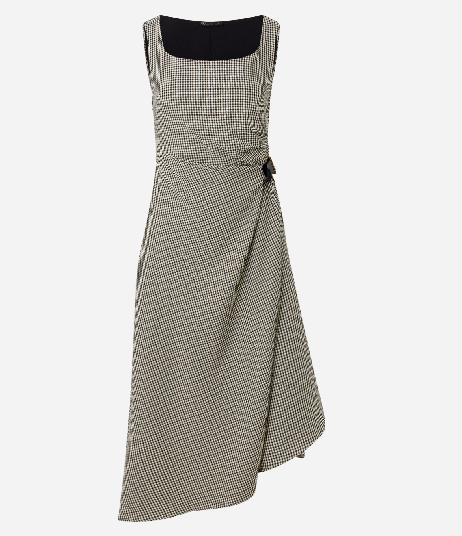 Vestido com Barra Assimétrica e Estampa Xadrez Verde 4