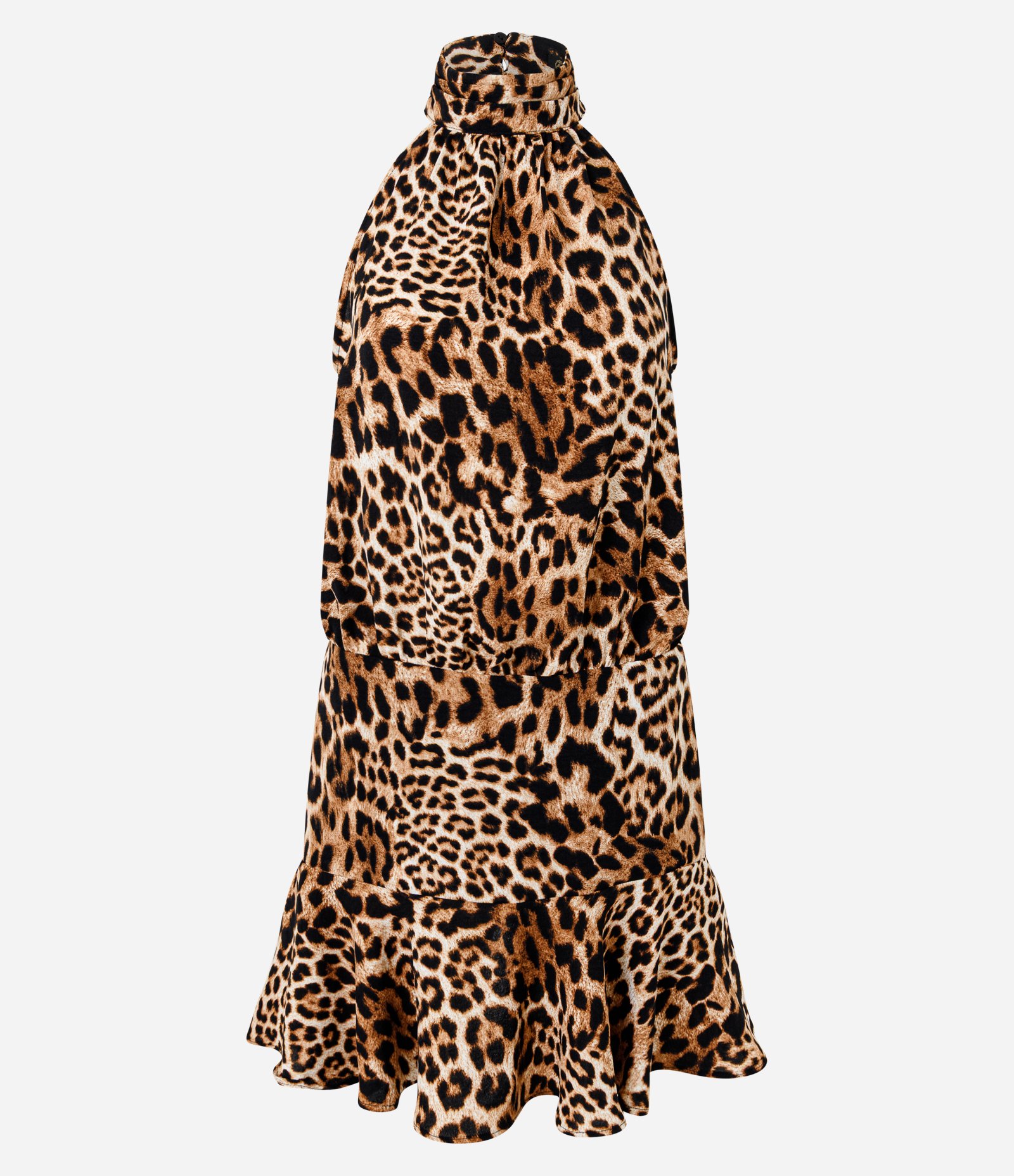 Vestido Curto com Gola Halter Neck e Estampa Animal Print Bege 5