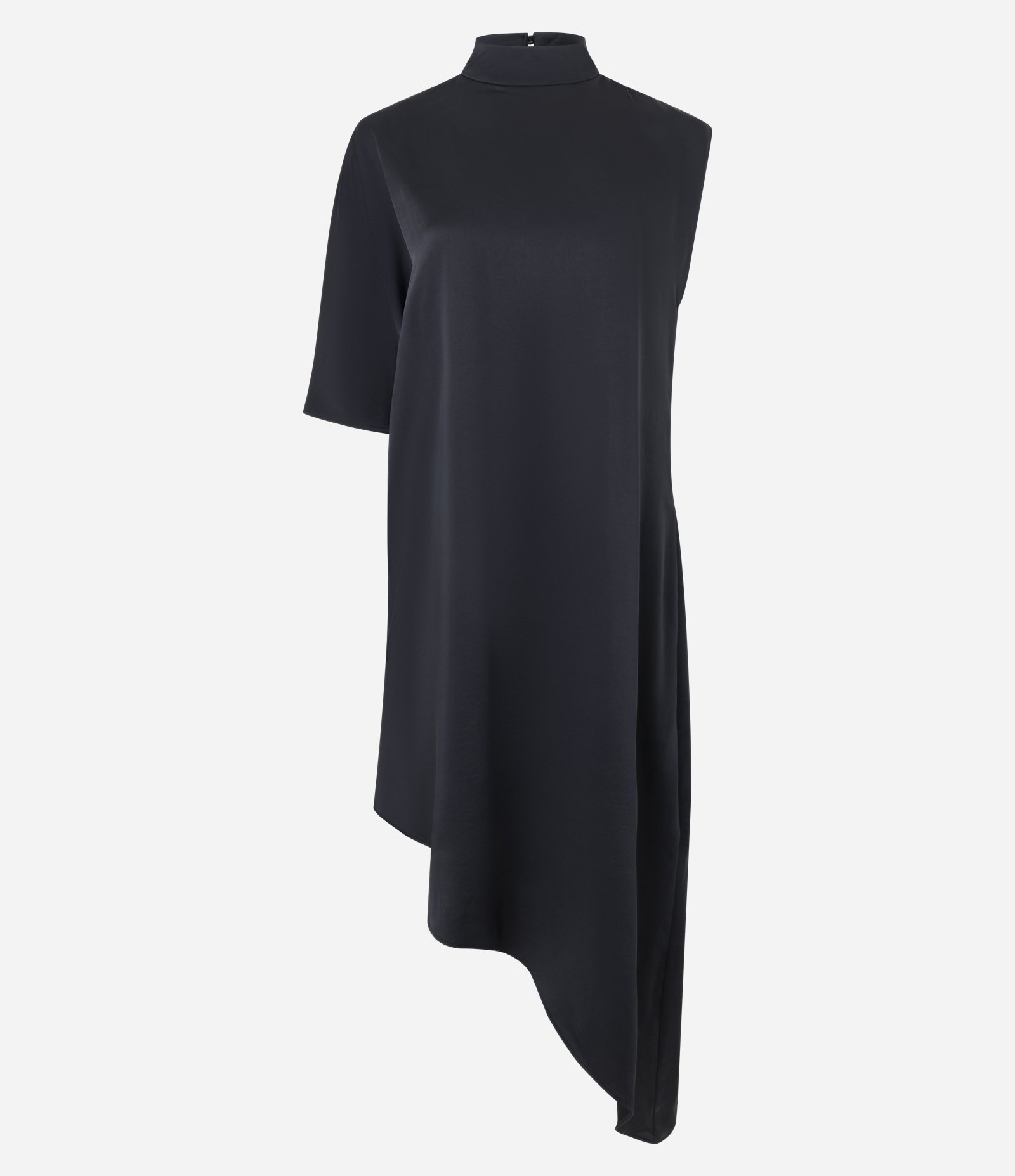Vestido Assimétrico em Crepe com Gola Alta Preto 5