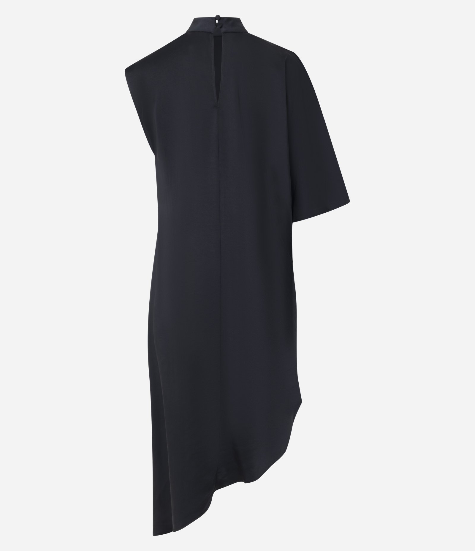 Vestido Assimétrico em Crepe com Gola Alta Preto 6