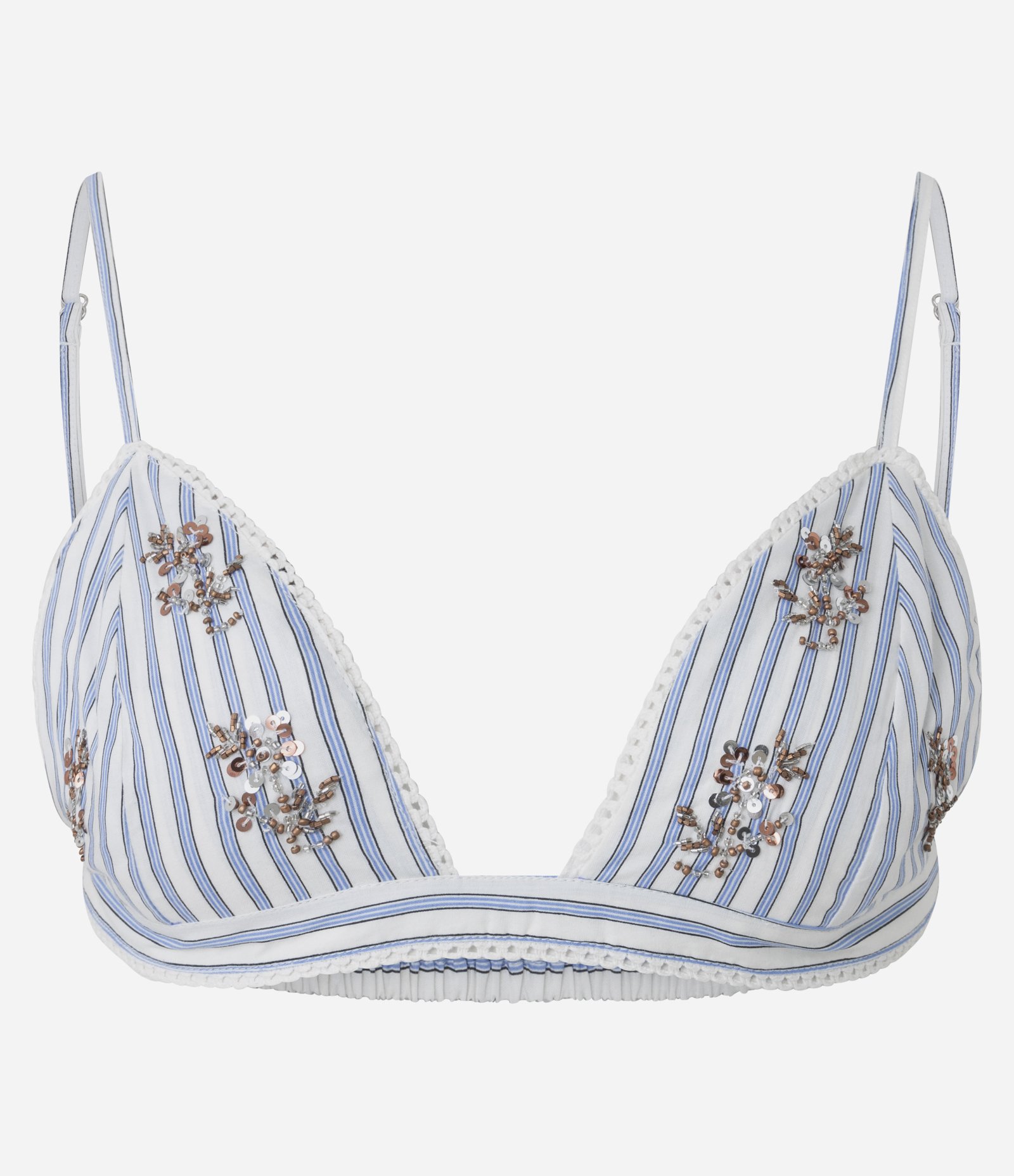 Top em Tricoline Listrado com Bordado de Miçangas Azul 1