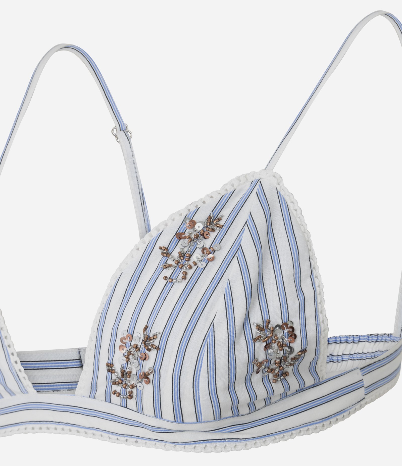 Top em Tricoline Listrado com Bordado de Miçangas Azul 2