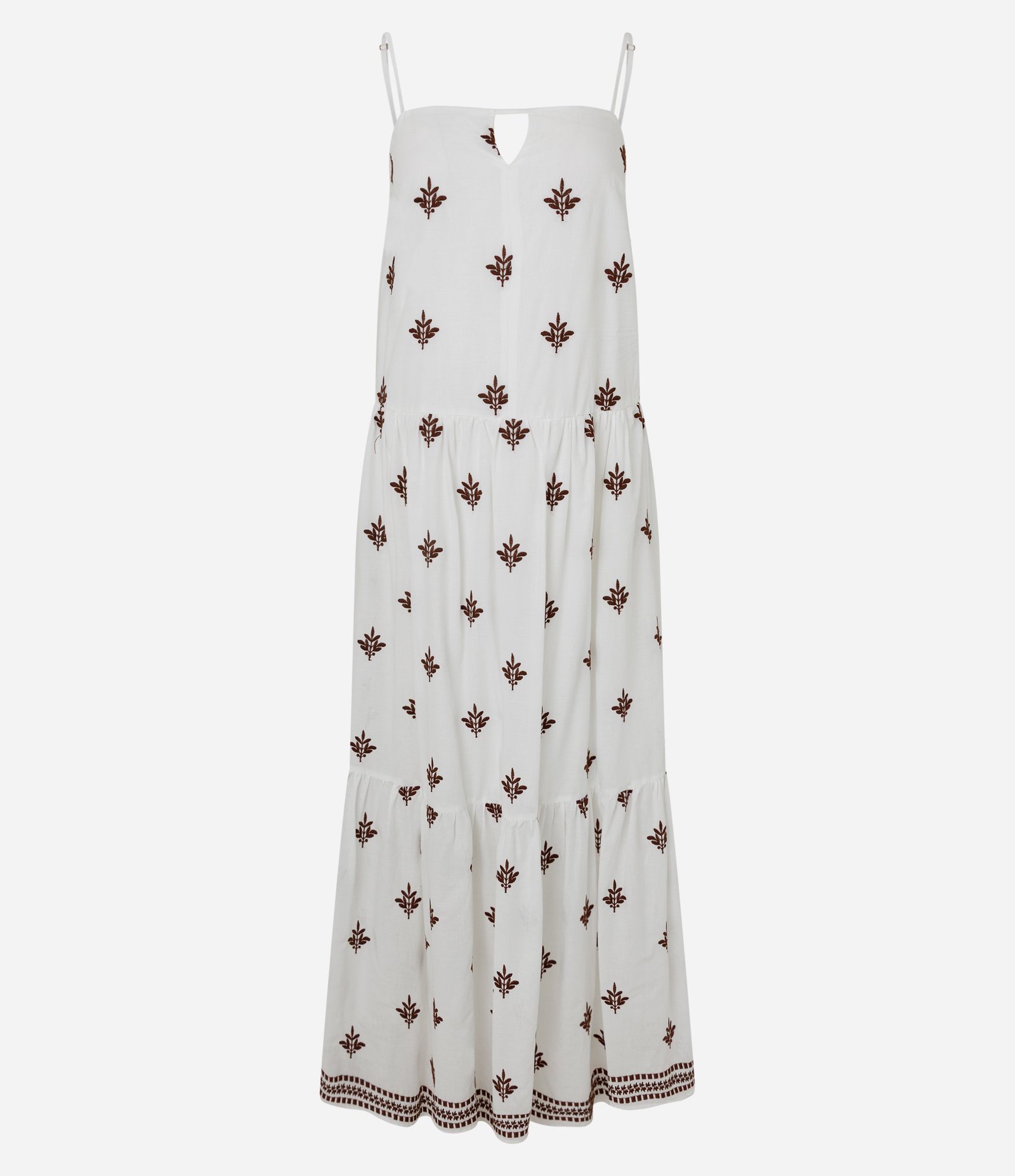 Vestido Longo em Tricoline com Estampa Bordada Branco 1