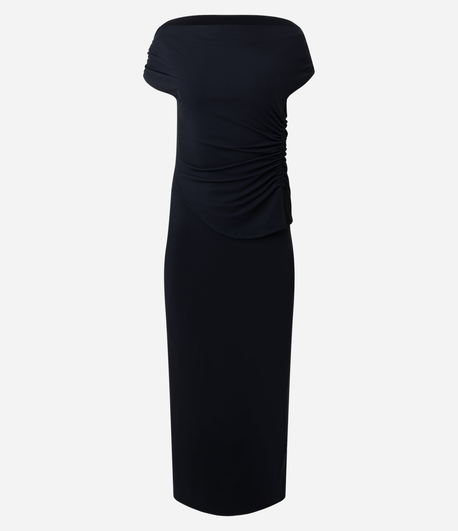 Vestido Longo com Fenda Traseira e Drapeado Lateral Preto 1