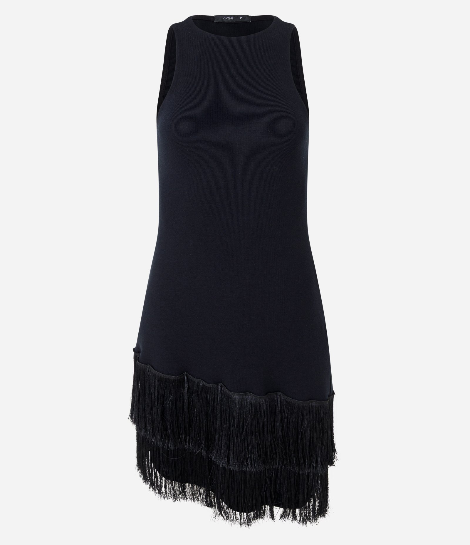 Vestido em Ribana com Aplicação de Franjas Assimétricas Preto 6