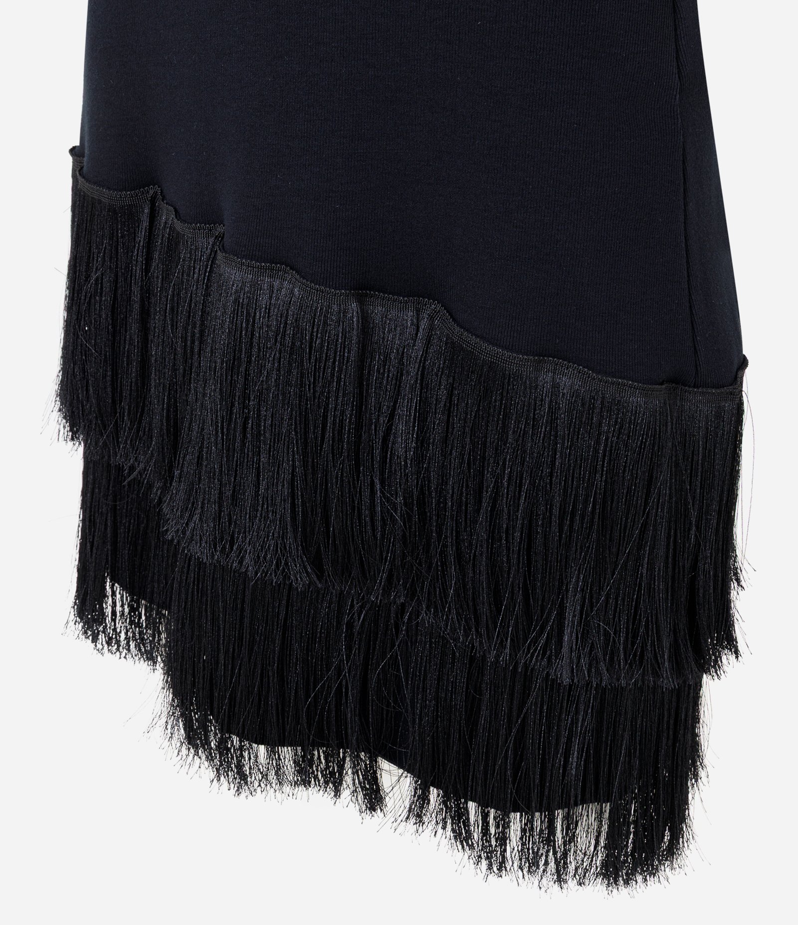 Vestido em Ribana com Aplicação de Franjas Assimétricas Preto 7