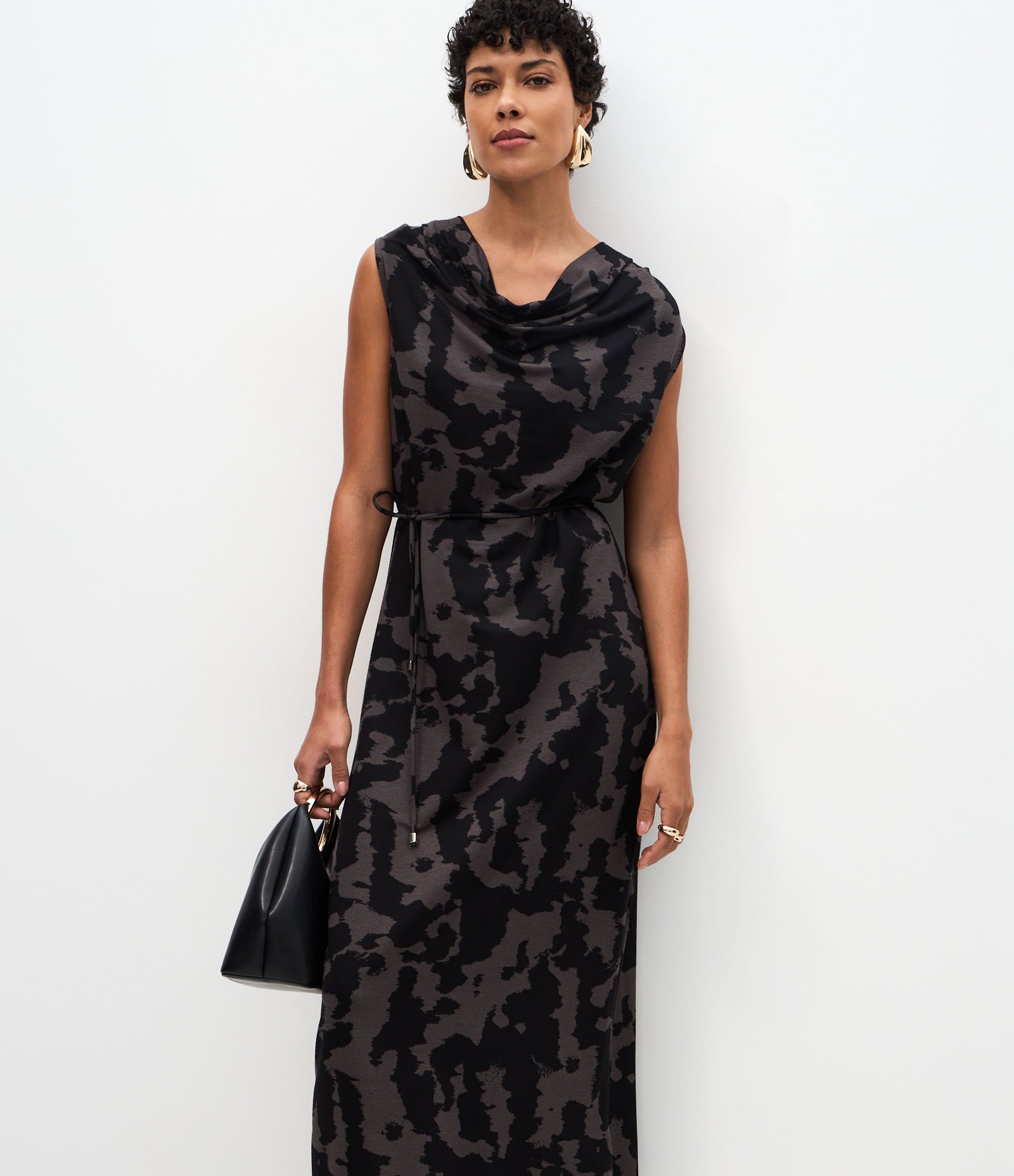 Vestido Midi Estampado com Gola Drapeada Lilás 2