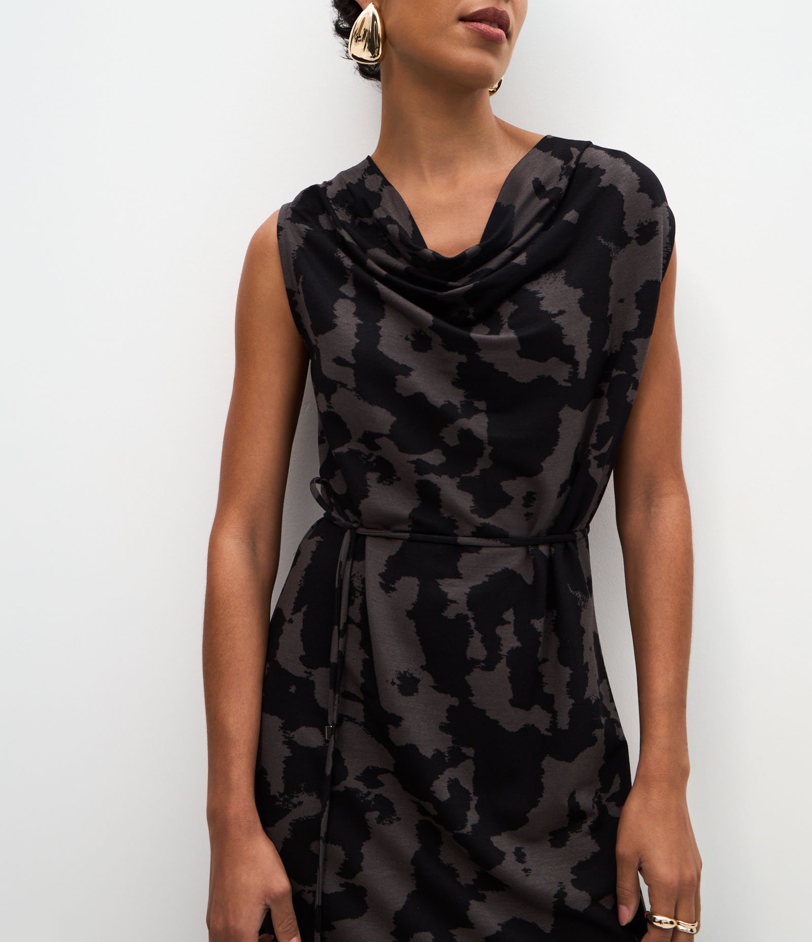 Vestido Midi Estampado com Gola Drapeada Lilás 3