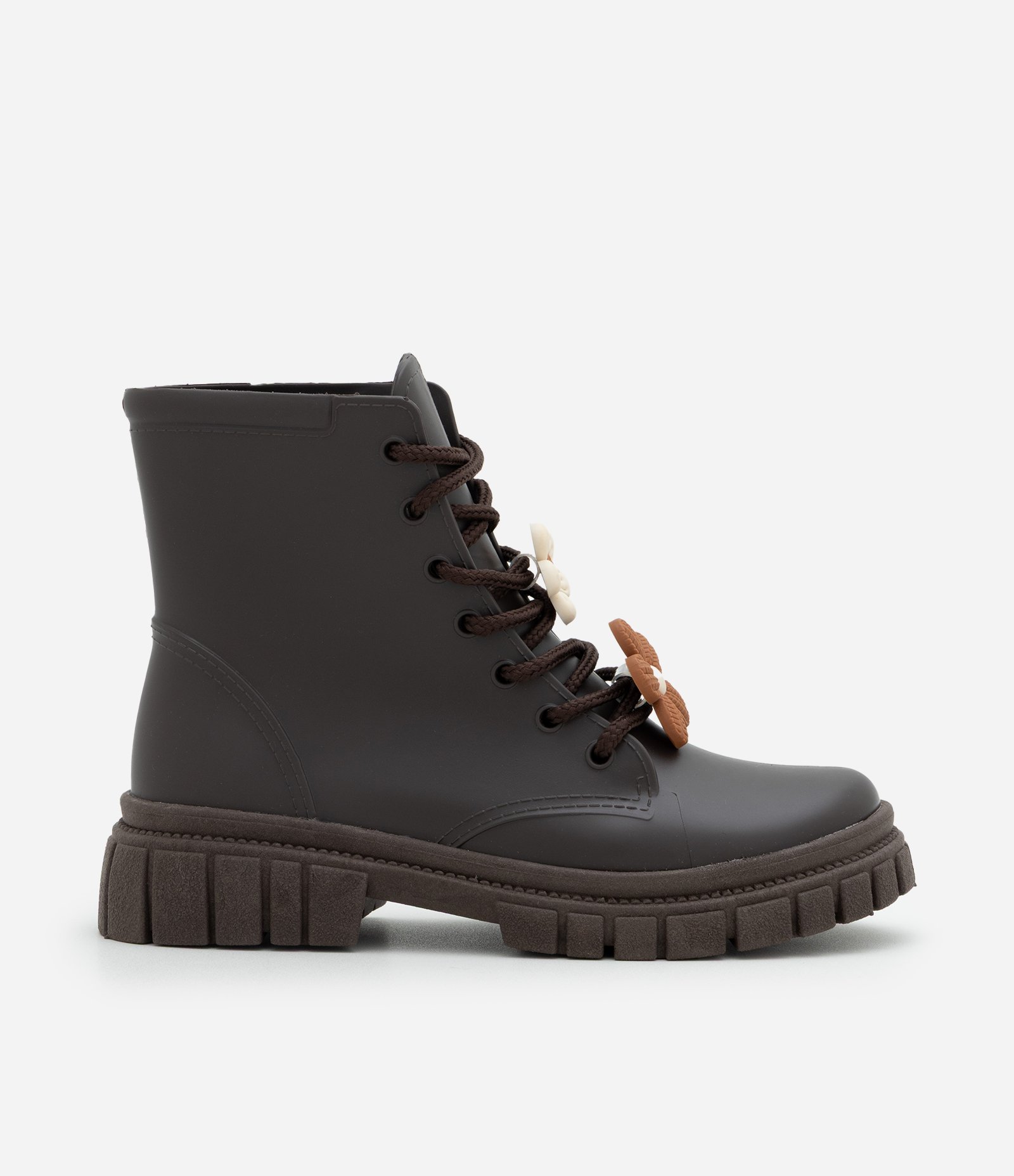 Bota Infantil Coturno com Aplique de Flor – Tam 27 a 34 Marrom Escuro 4