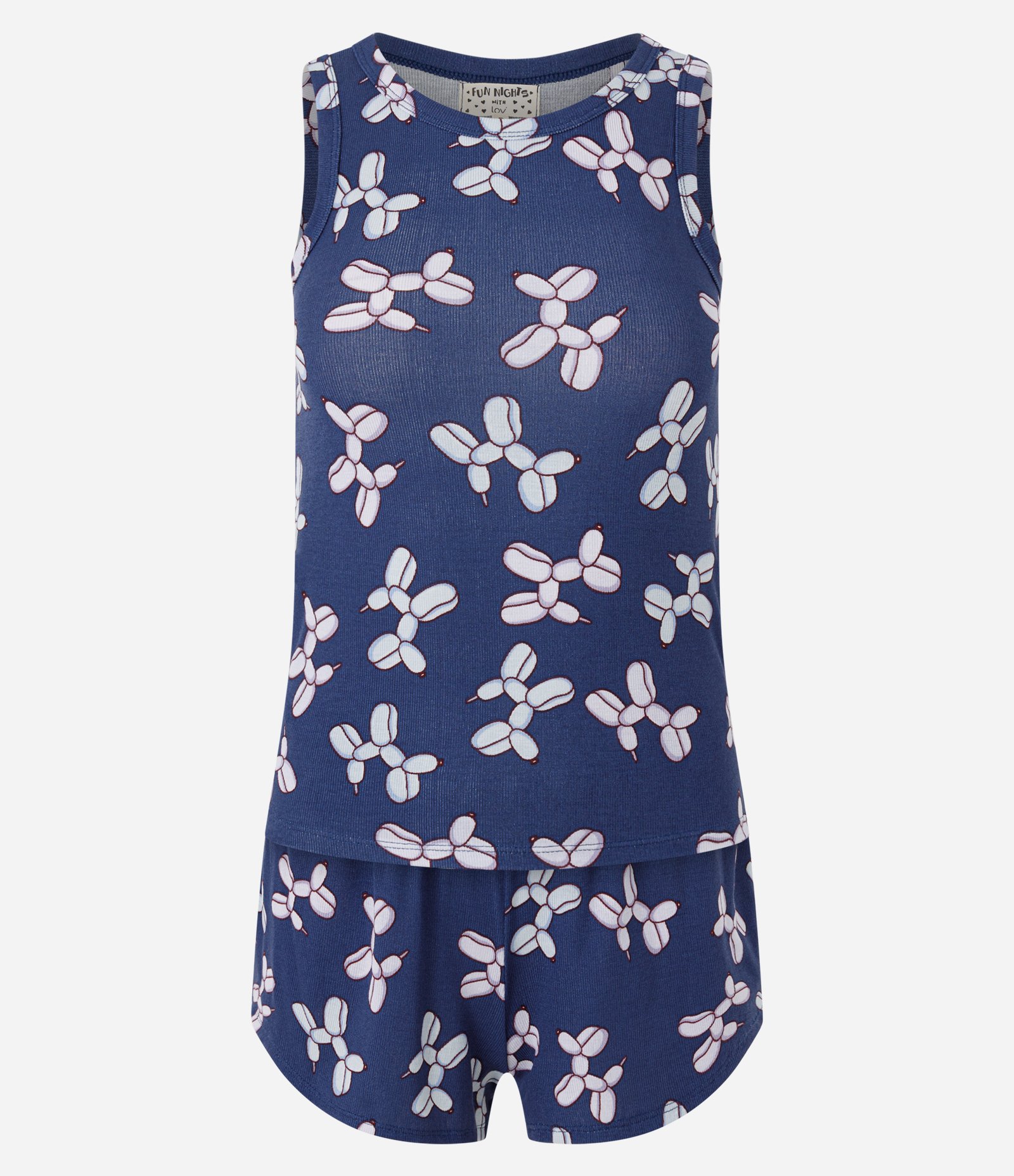 Pijama Curto Canelado com Estampa de Cachorrinho Azul 4