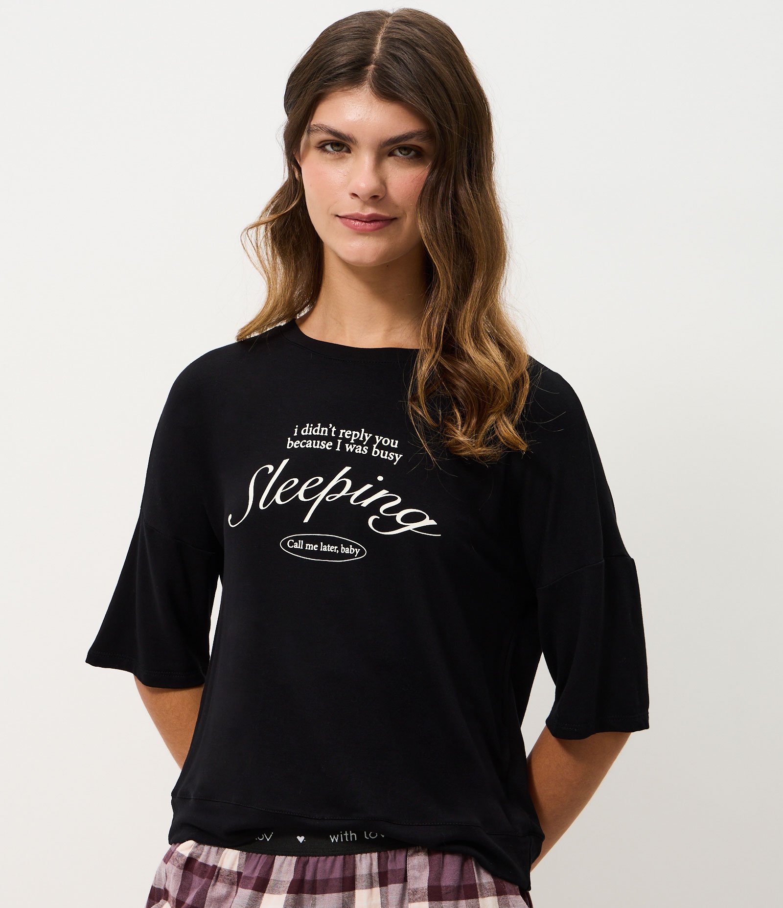 Blusa de Pijama Oversized em Moletom com Estampa Lettering Preto 1