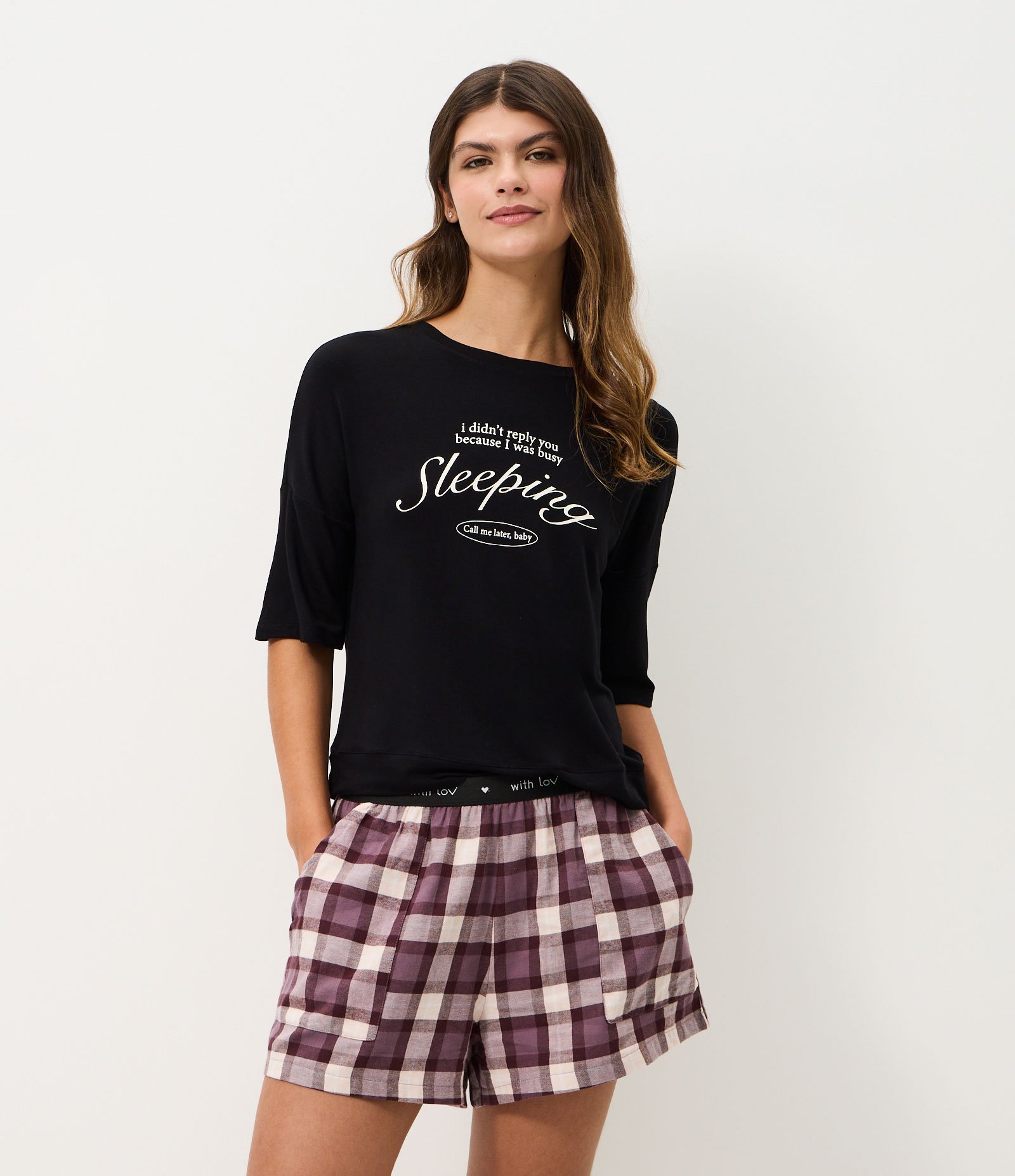 Blusa de Pijama Oversized em Moletom com Estampa Lettering Preto 2