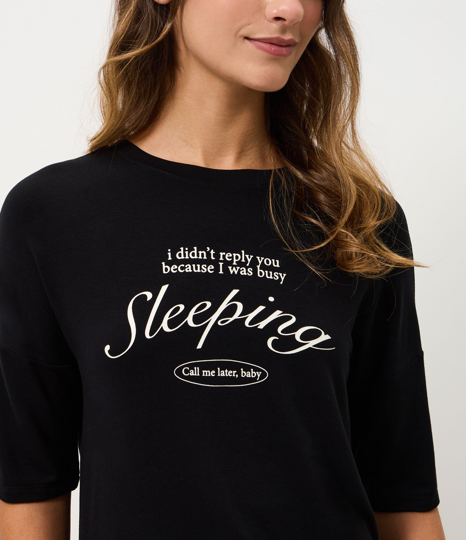Blusa de Pijama Oversized em Moletom com Estampa Lettering Preto 3