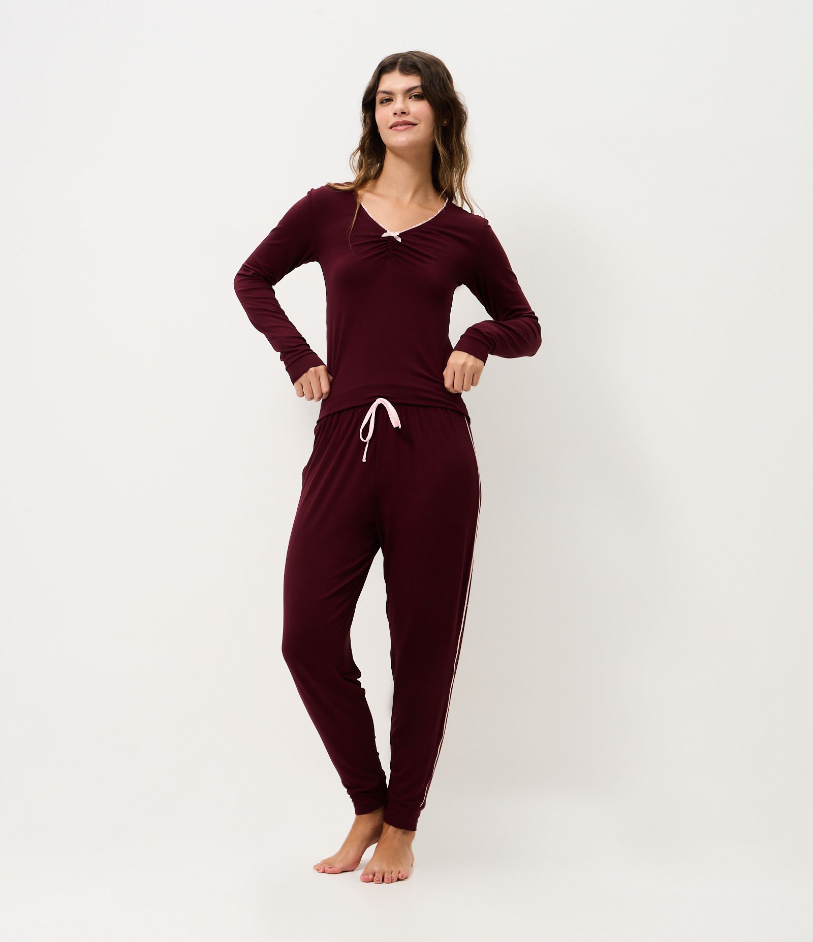 Calça de Pijama Jogger em Viscolycra com Cós Elástico Vinho 2