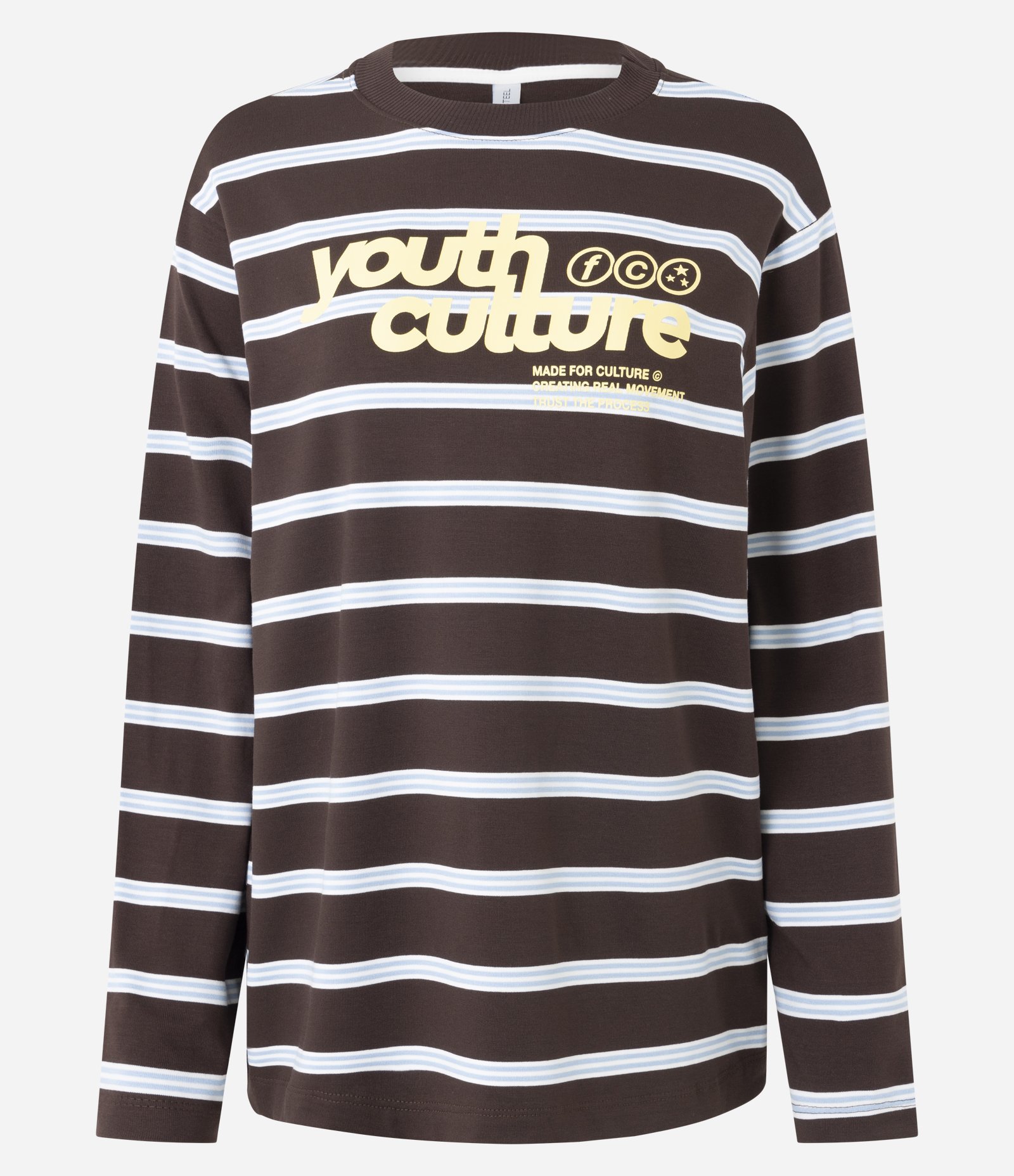 Blusa Listrada em Algodão com Lettering e Manga Longa Marrom 1