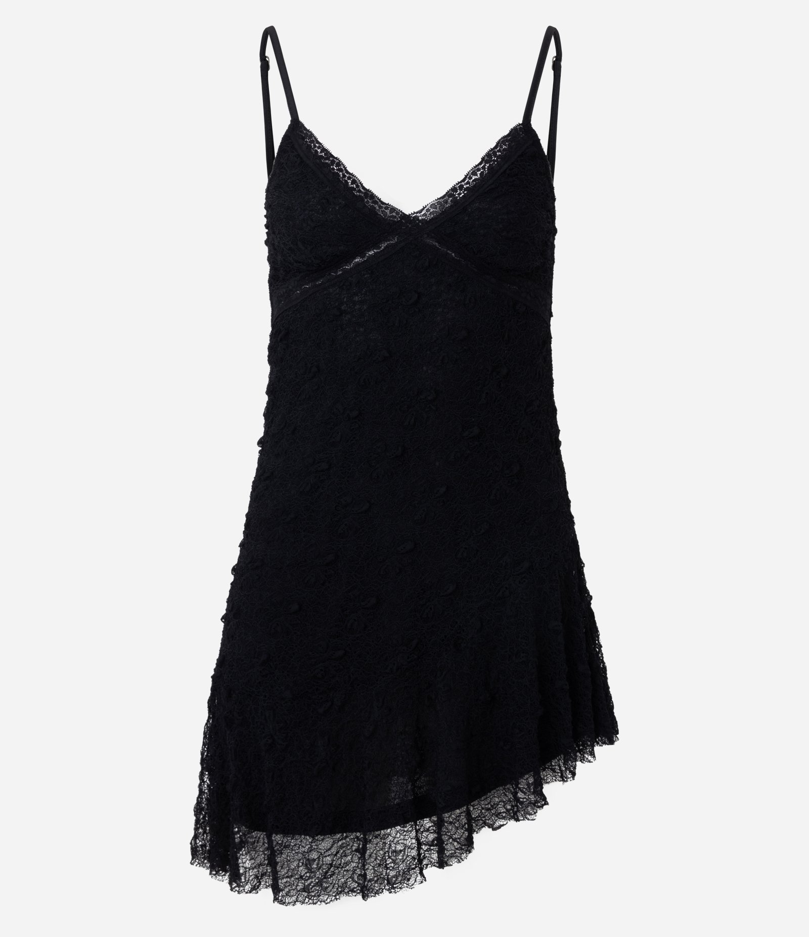 Vestido Curto em Renda com Barra Assimétrica Preto 5