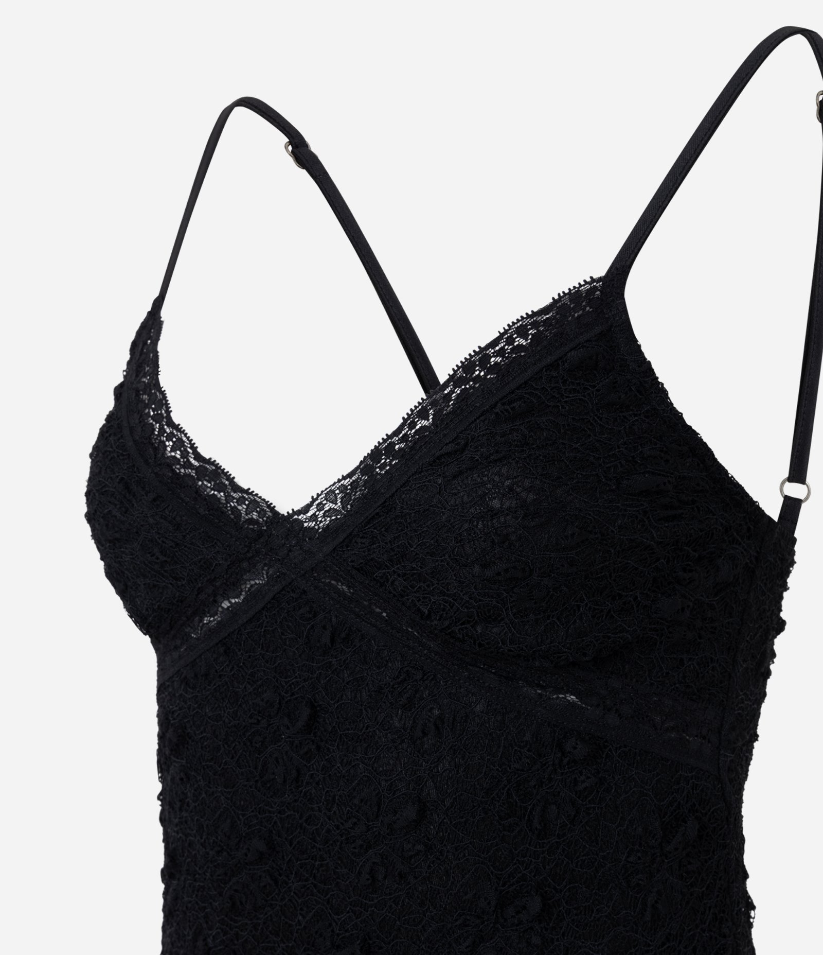 Vestido Curto em Renda com Barra Assimétrica Preto 6