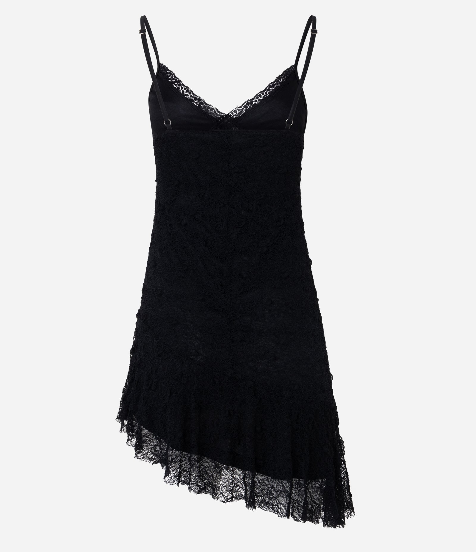 Vestido Curto em Renda com Barra Assimétrica Preto 7