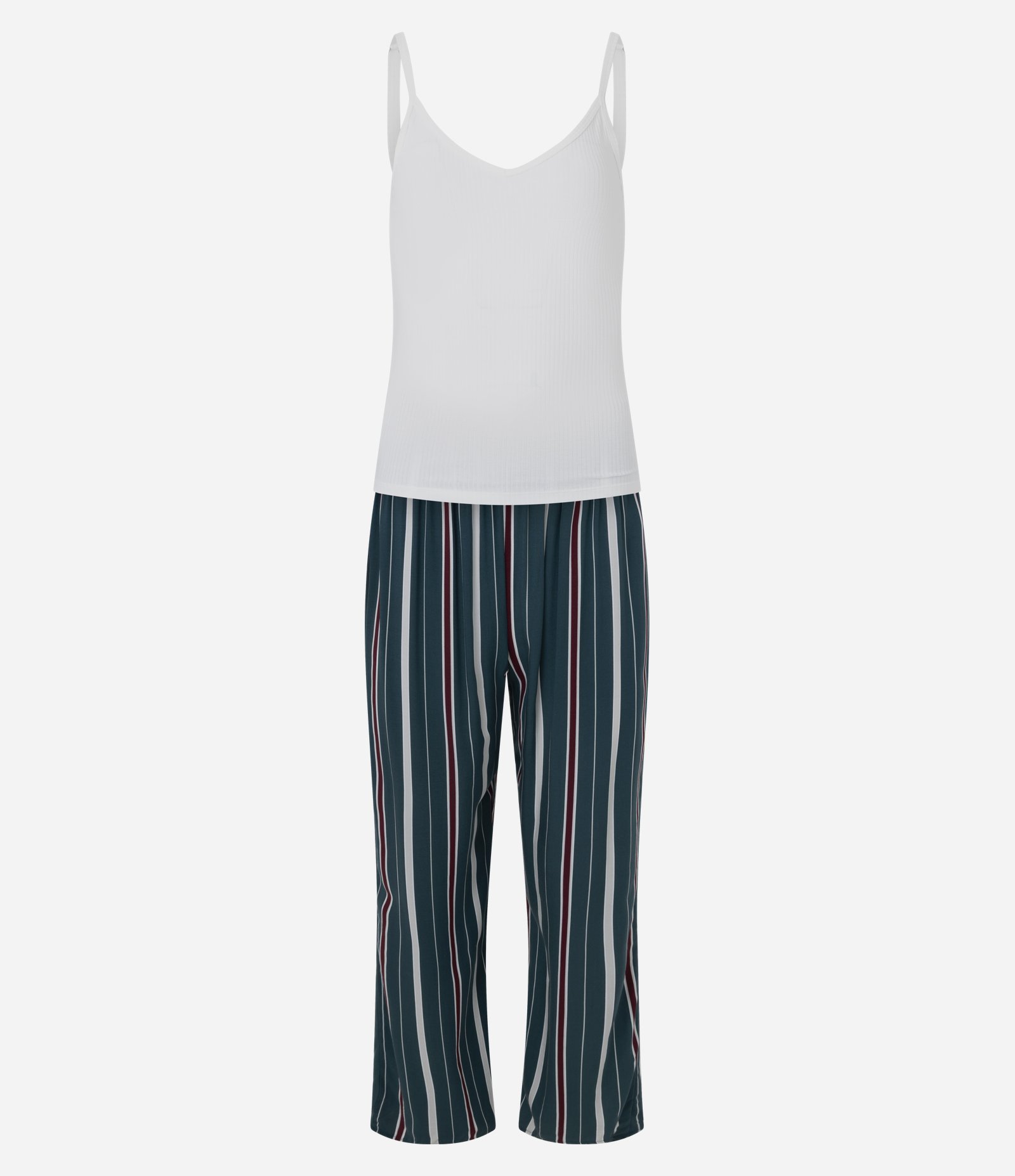Trio de Pijama Longo em Viscose com Estampa de Listras Verde 5