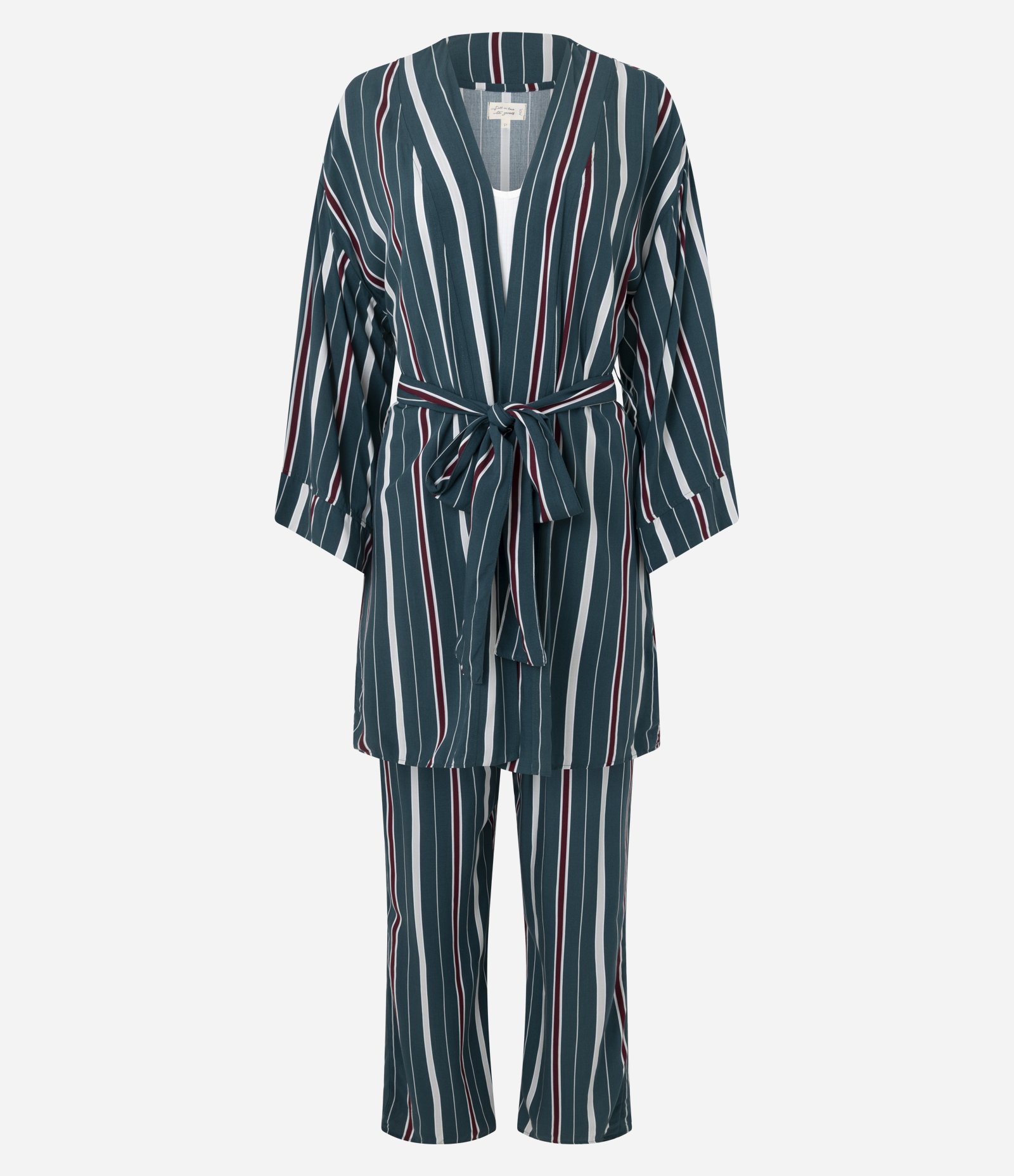 Trio de Pijama Longo em Viscose com Estampa de Listras Verde 7