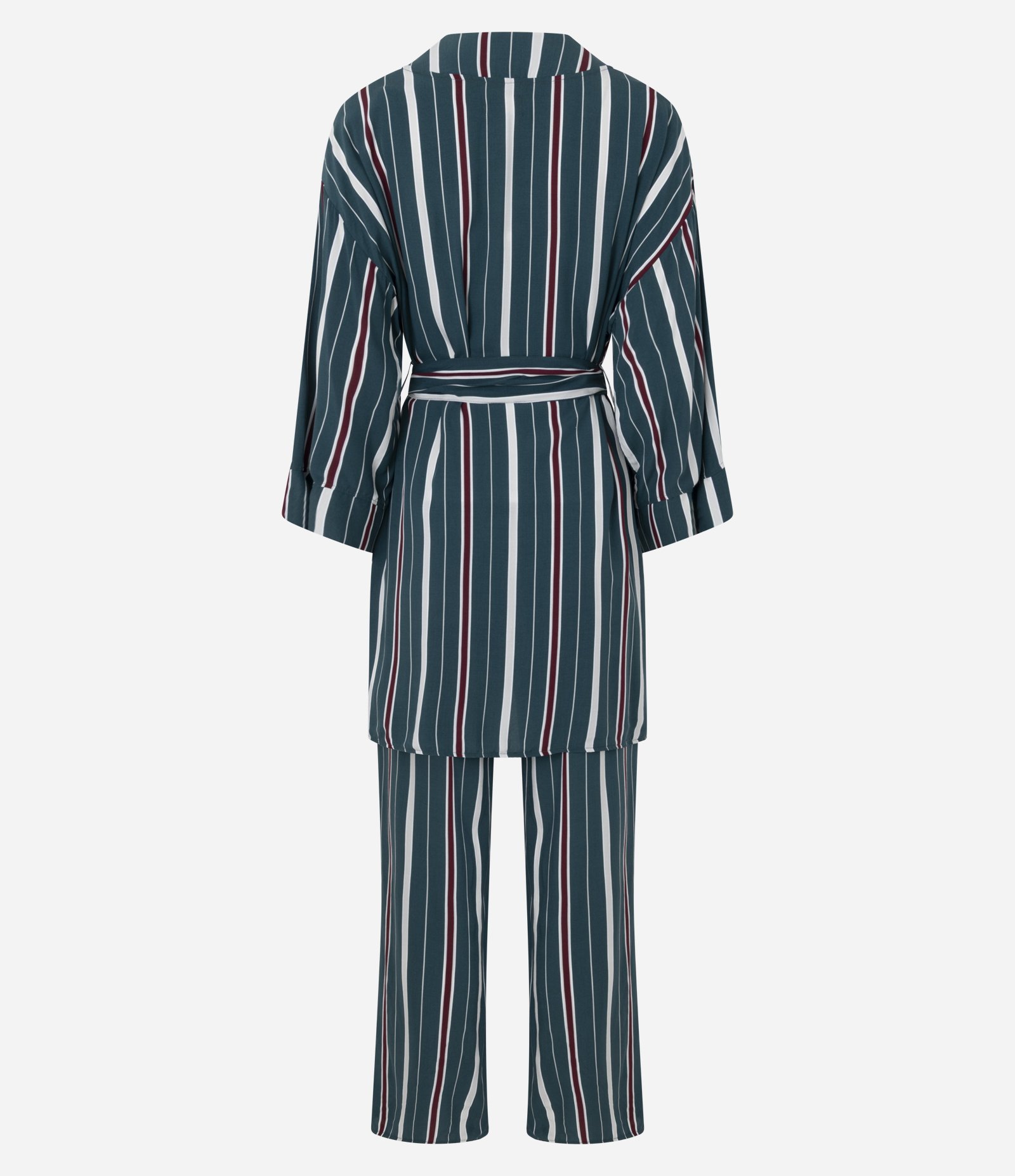 Trio de Pijama Longo em Viscose com Estampa de Listras Verde 8