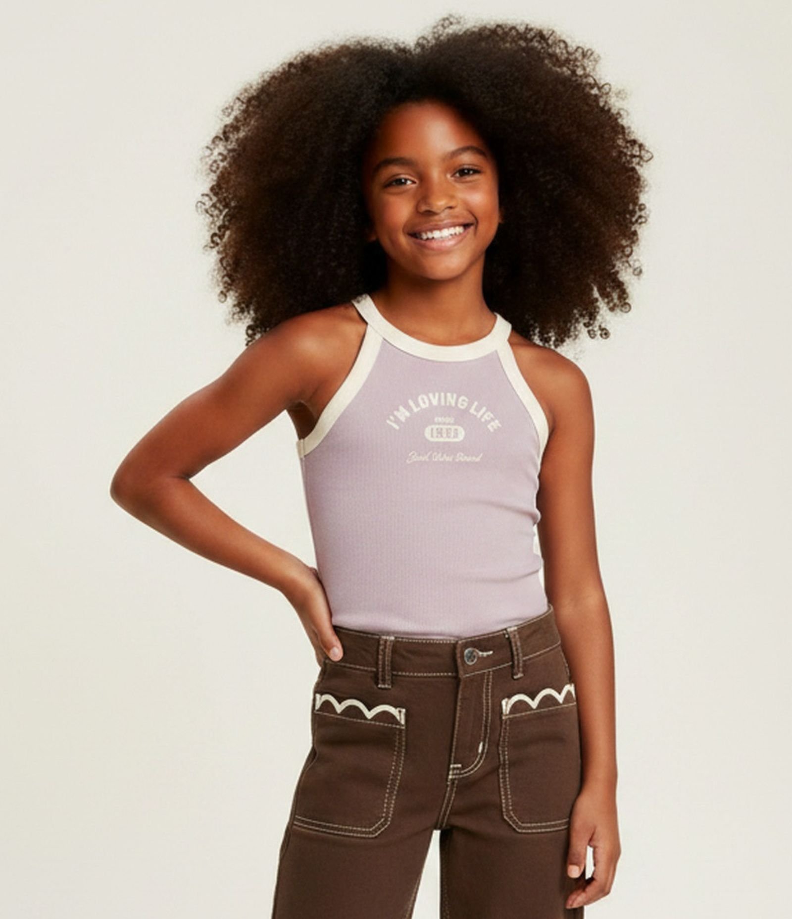Regata Infantil Baby Tee com Lettering I'm Loving Life – Tam 7 a 16 Anos Rosa Claro 2