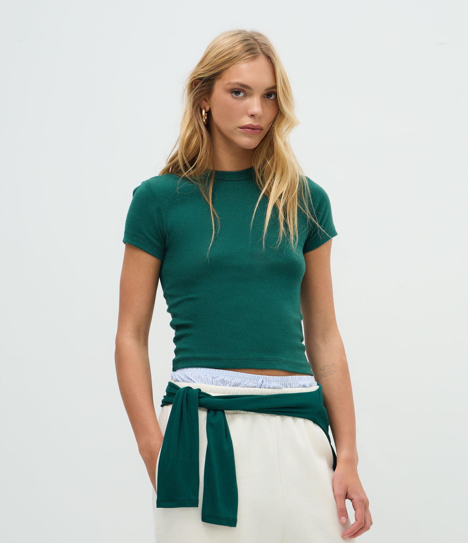 Blusa Justinha em Algodão com Mangas Curtas Verde 2