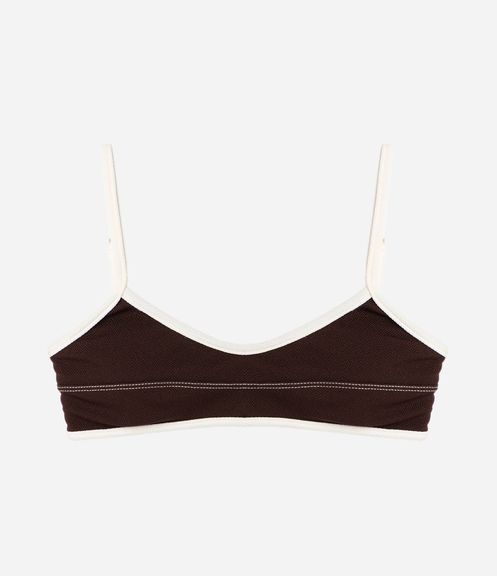 Biquíni Top Camisetinha com Viés e Costura Contrastantes Marrom 5