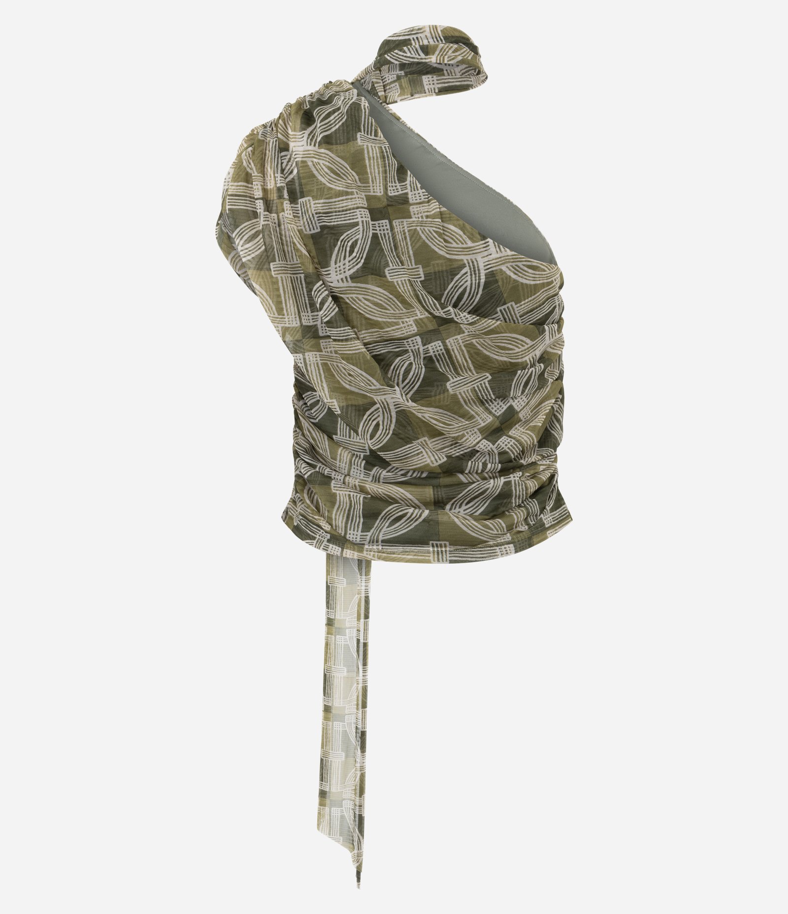 Blusa com Amarração no Pescoço e Estampa Geométrica Verde 8