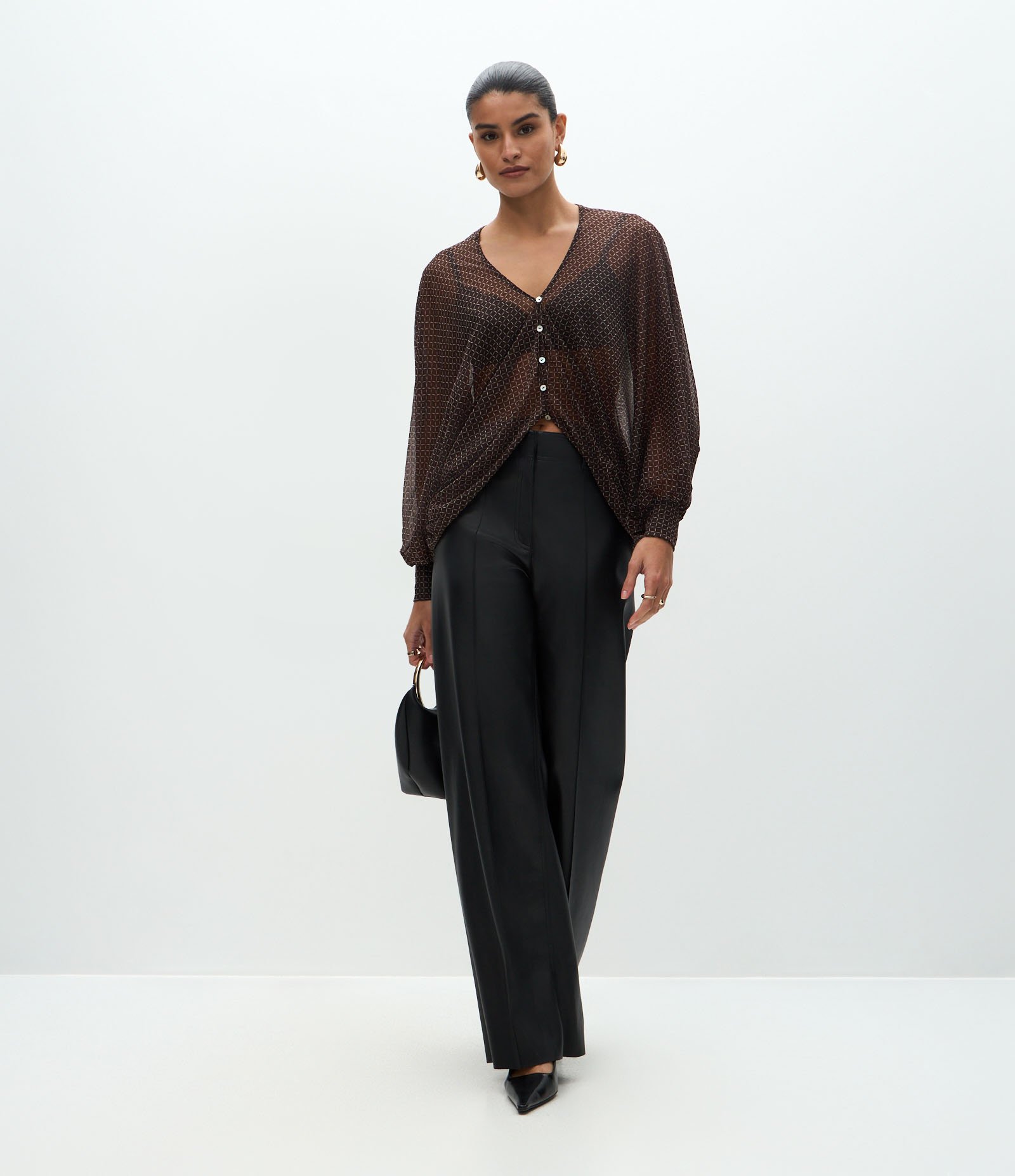 Blusa Ampla com Mangas Longas Marrom 2