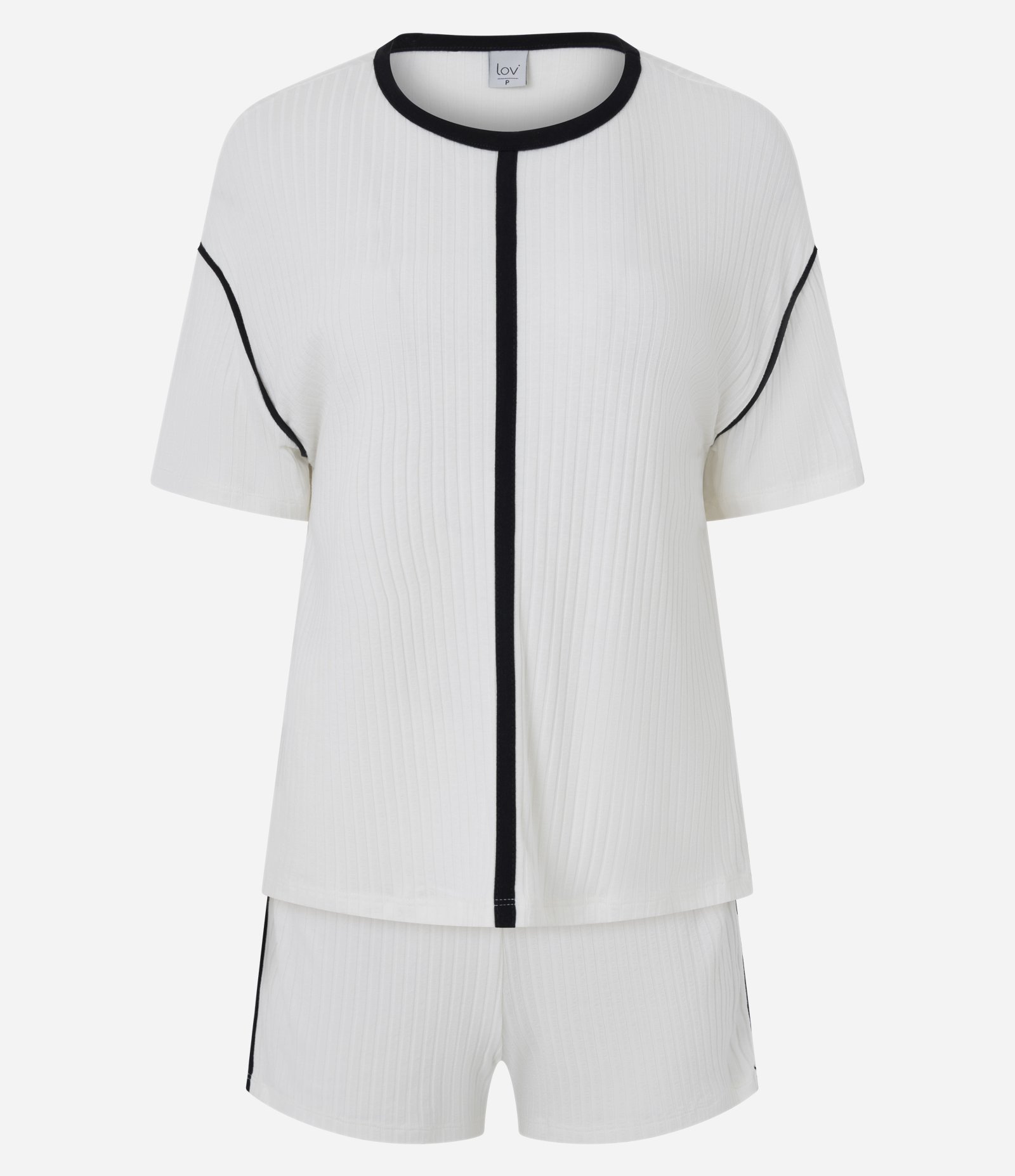 Pijama Curto em Ribana com Viés Contrastantes Branco 4