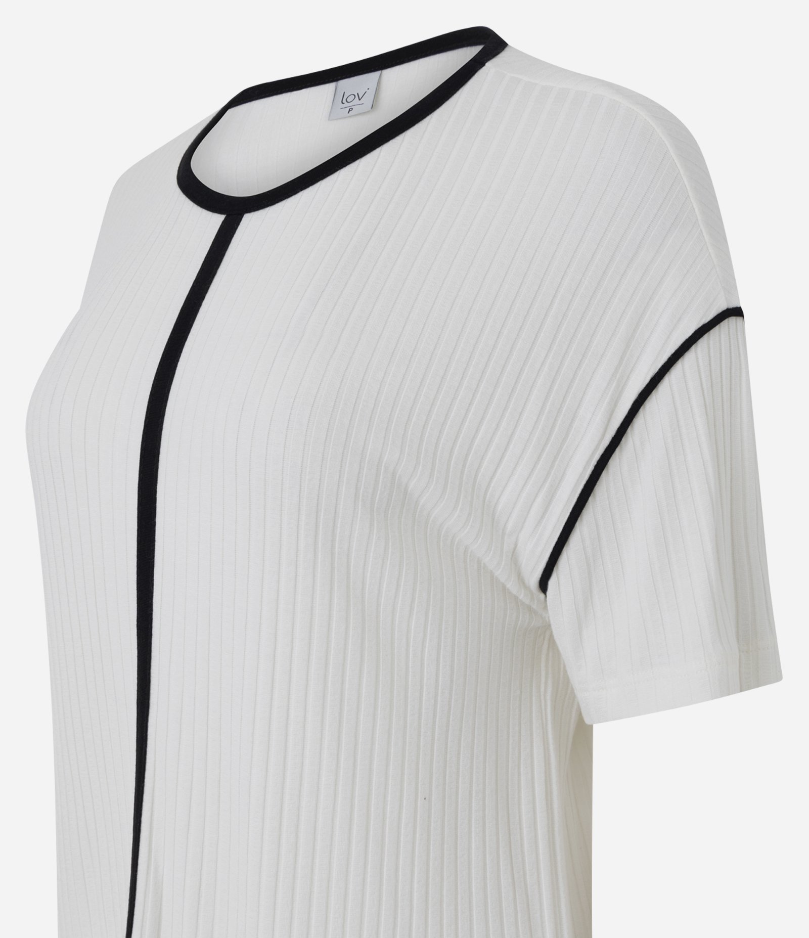 Pijama Curto em Ribana com Viés Contrastantes Branco 5