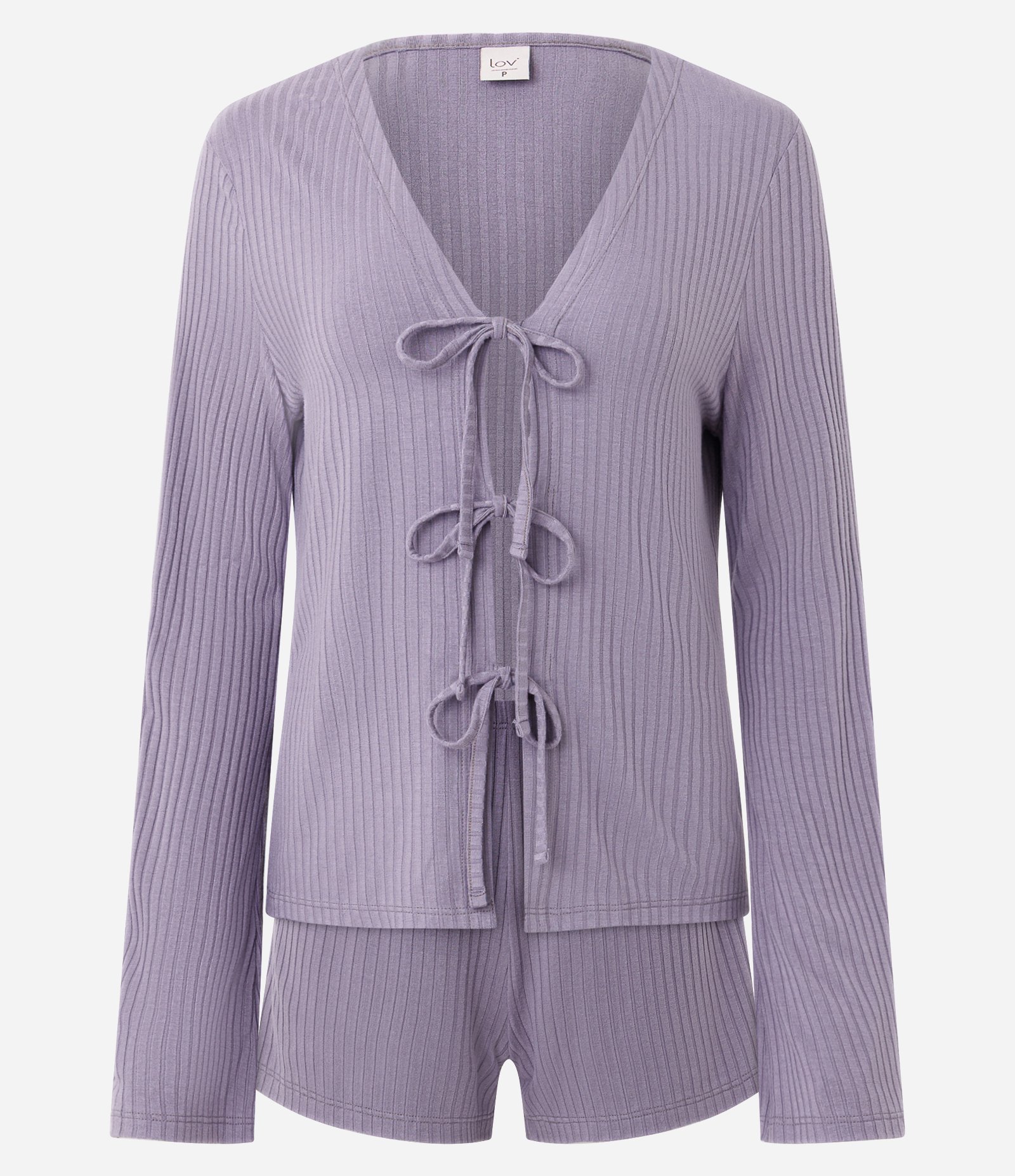 Pijama Curto em Ribana com Lacinhos Frontais Roxo 1