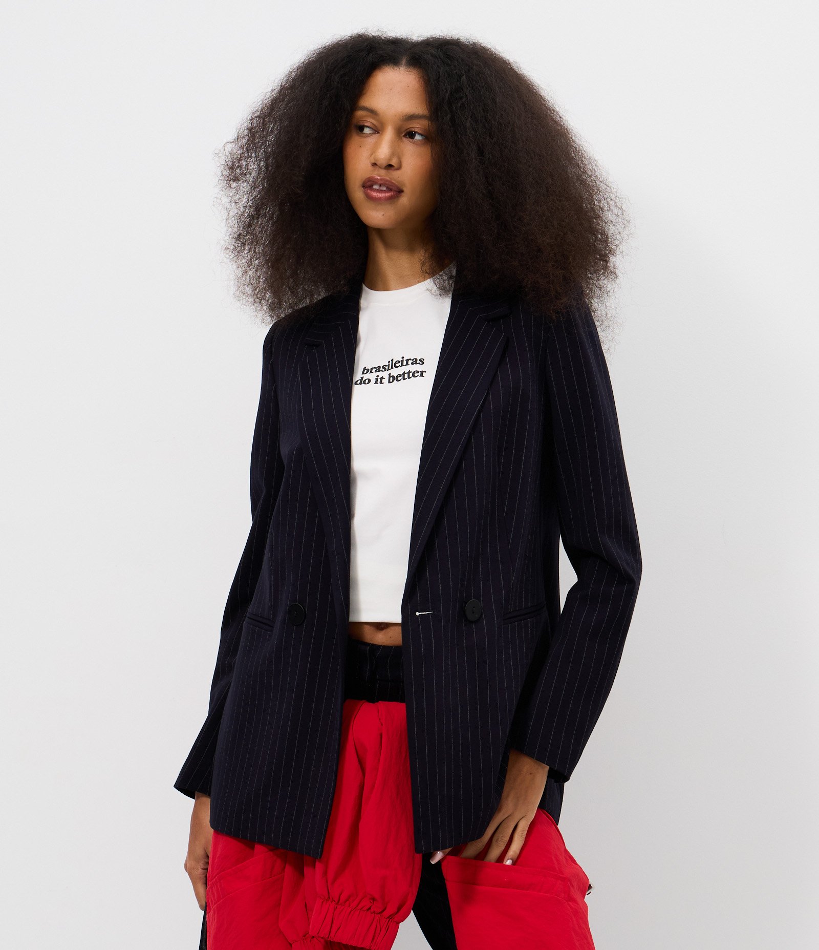 Blazer Risca de Giz em Ponto Roma Azul 1