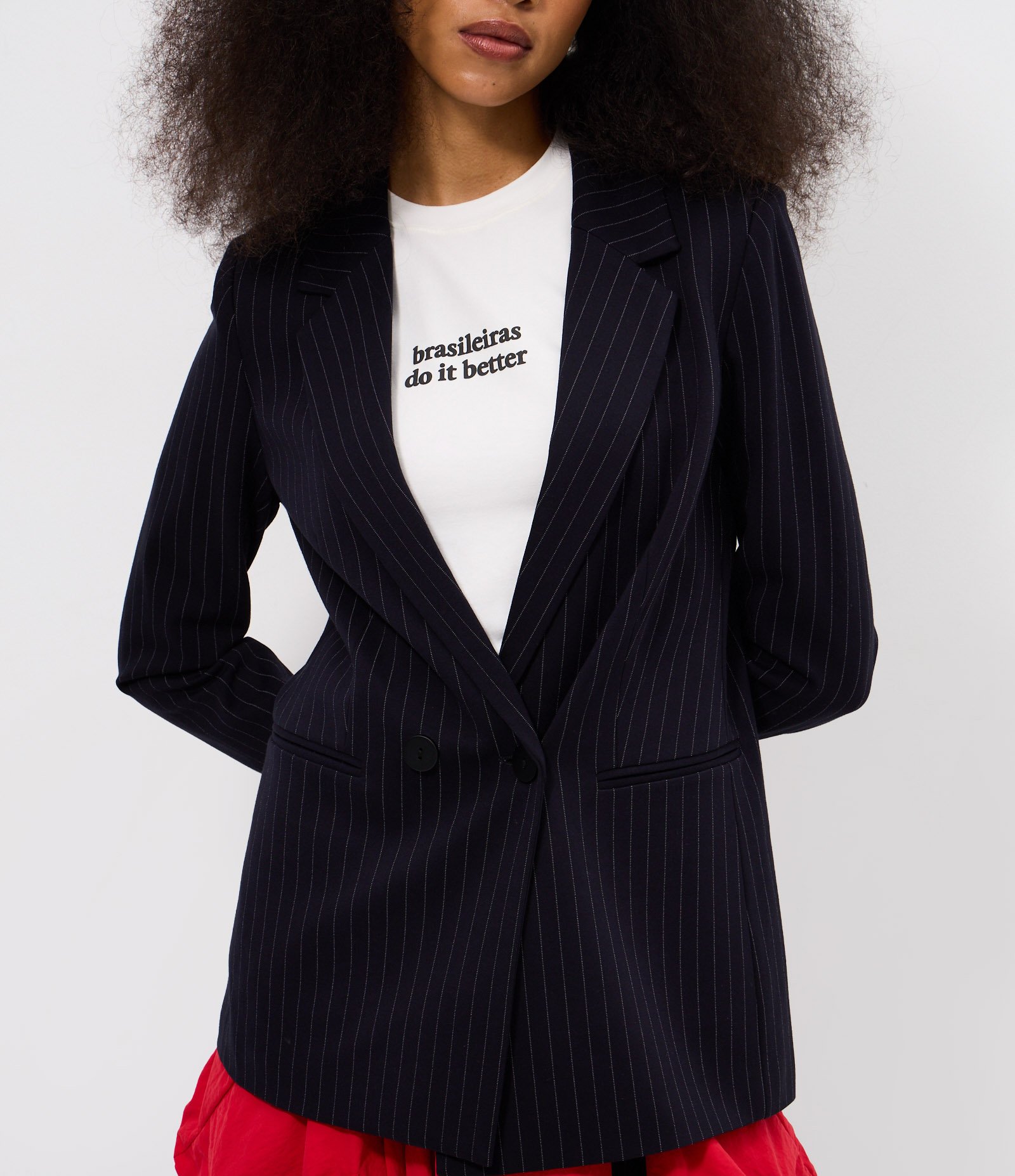 Blazer Risca de Giz em Ponto Roma Azul 3