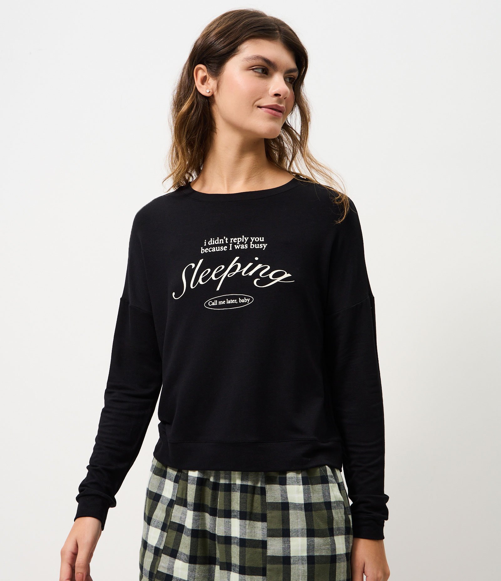 Blusa de Pijama Oversized em Moletom com Estampa Lettering Preto 3