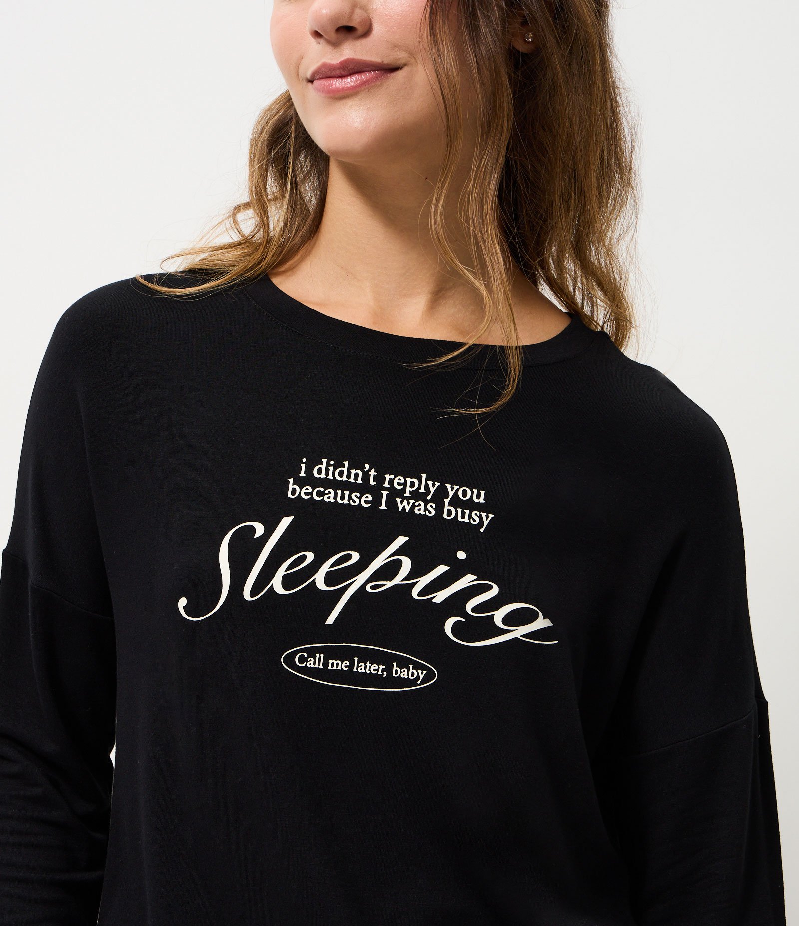Blusa de Pijama Oversized em Moletom com Estampa Lettering Preto 4
