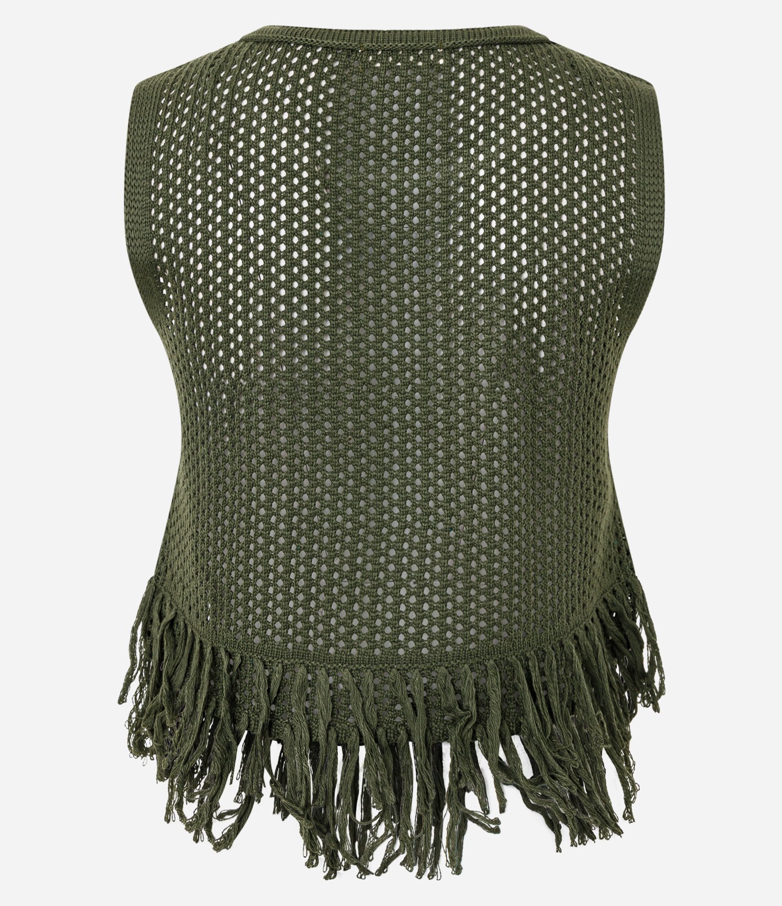 Blusa em Tricô com com Ponto Trabalhado e Franjas Verde 4