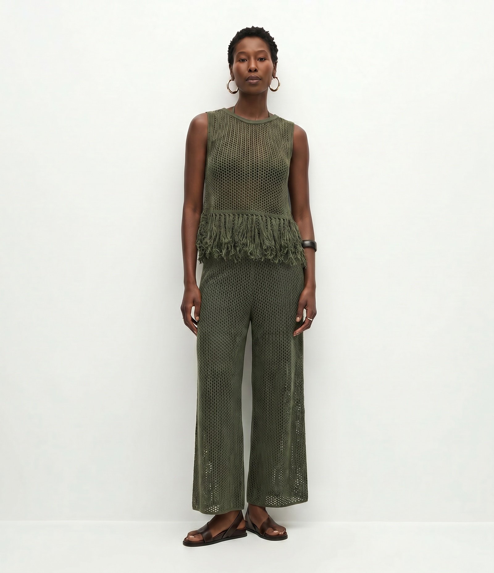 Blusa em Tricô com com Ponto Trabalhado e Franjas Verde 3