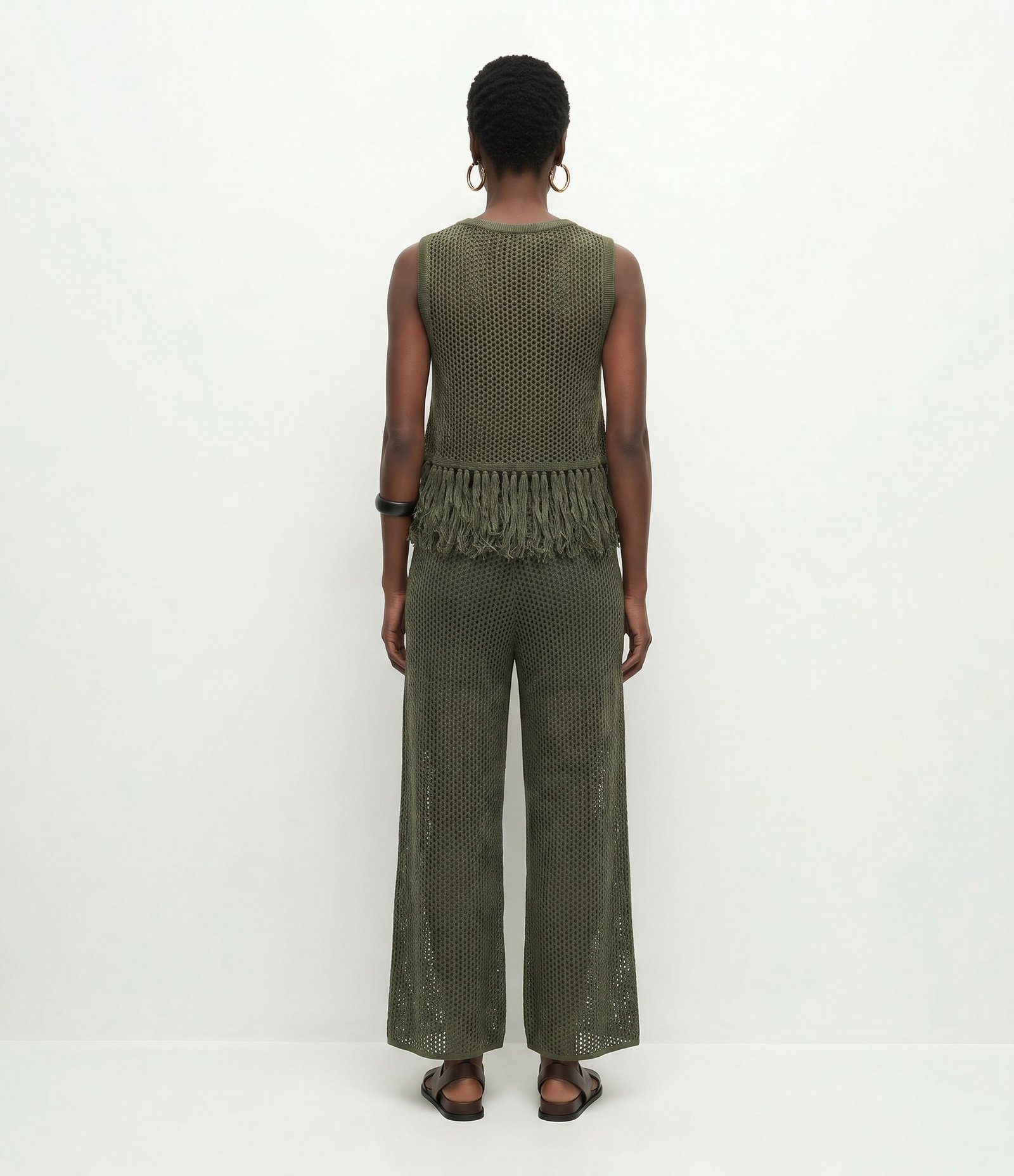 Blusa em Tricô com com Ponto Trabalhado e Franjas Verde 4