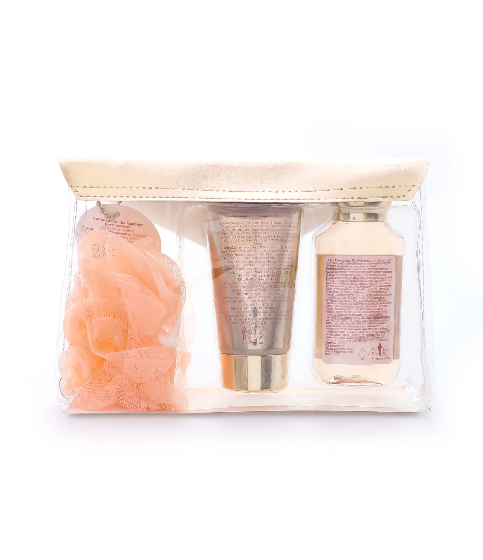 Kit Necessaire Envelope Mães com Sabonete Liquido Hidratante e Esponja de Banho KIT 3