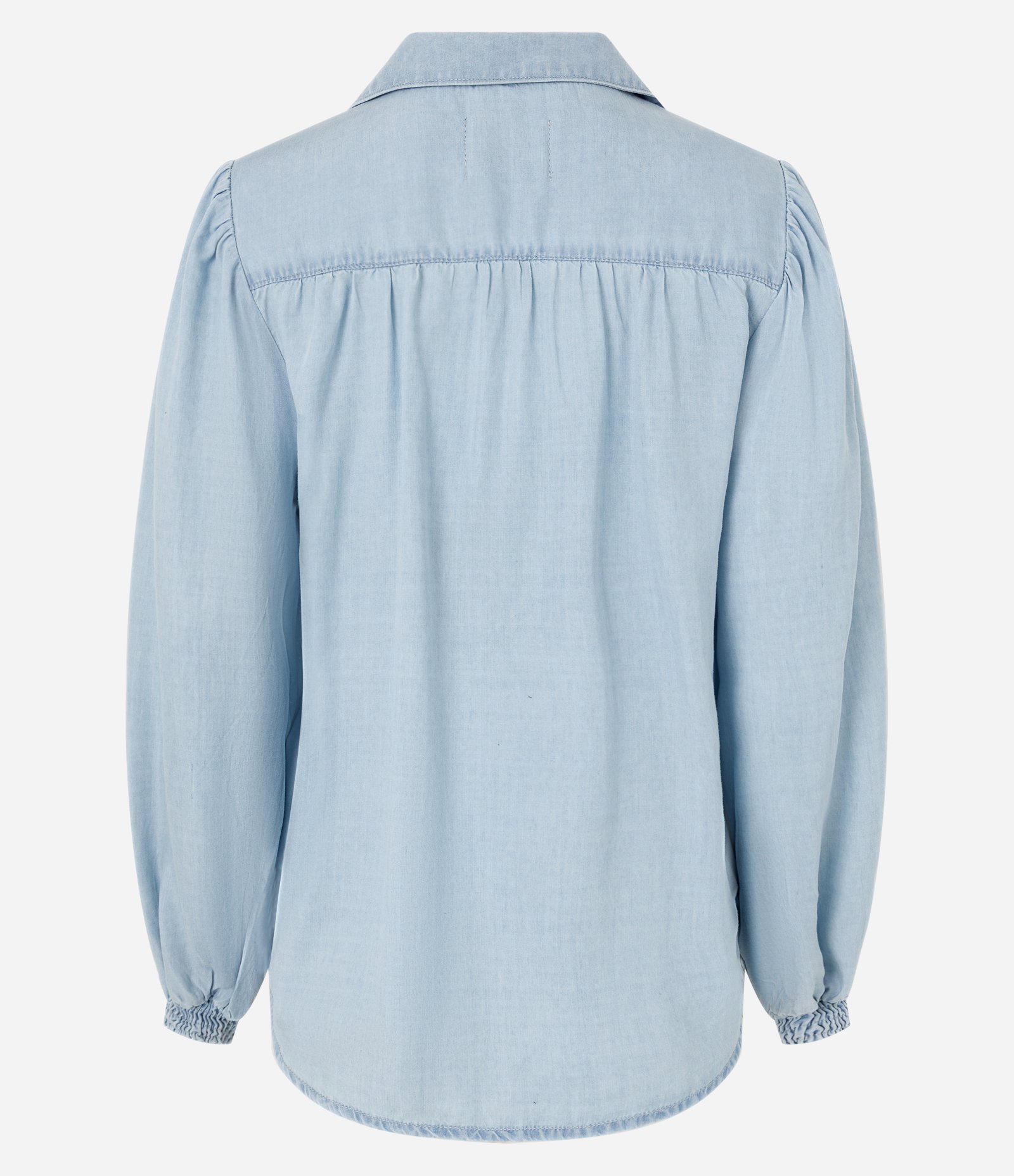 Camisa em Jeans com Manga Bufante e Abotoamento Frontal Azul 6
