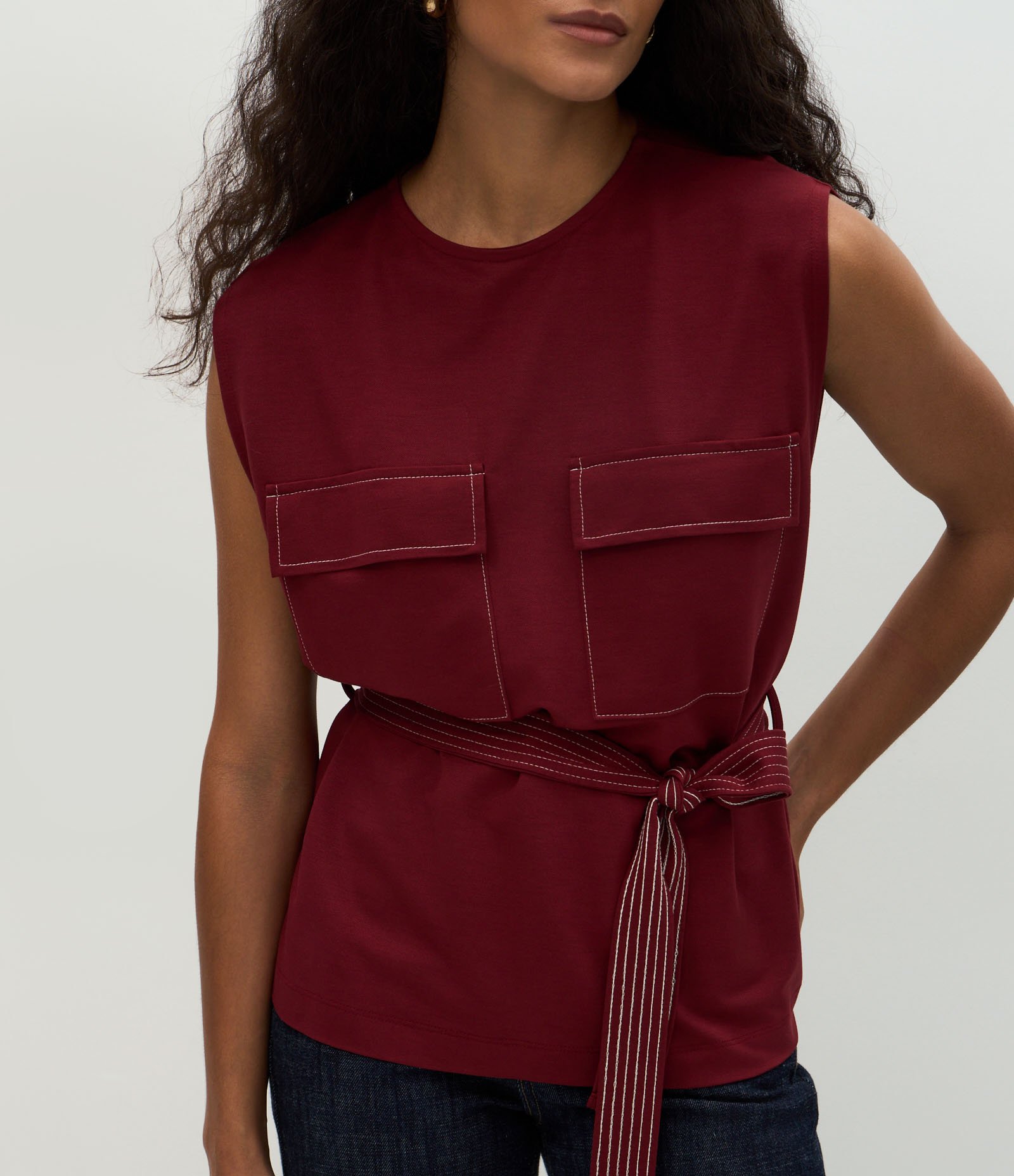 Blusa em Piquet com Bolsos e Amarração na Cintura Vermelho 4
