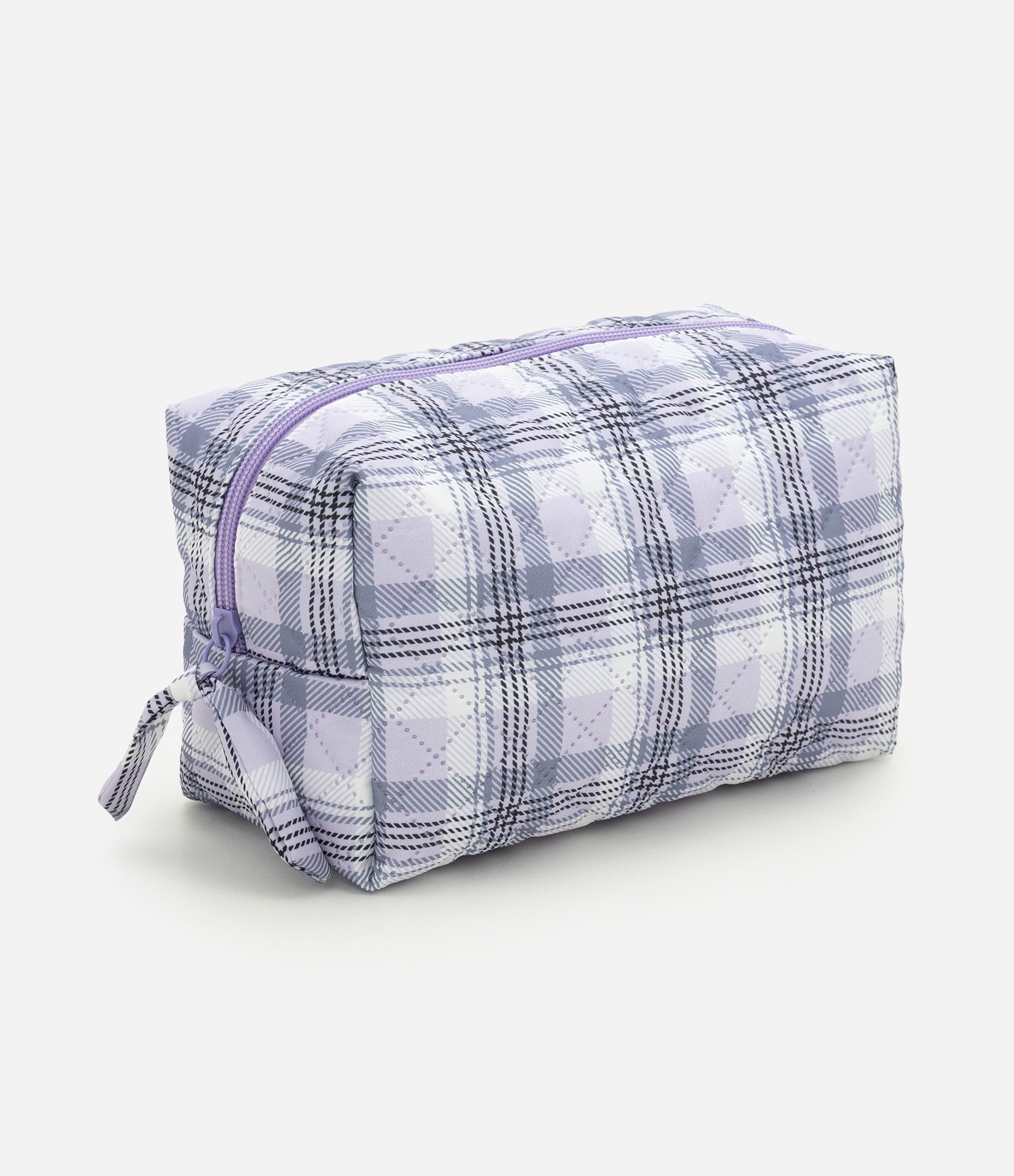 Necessaire Média em Poliamida com Estampa Xadrez Lilás 1