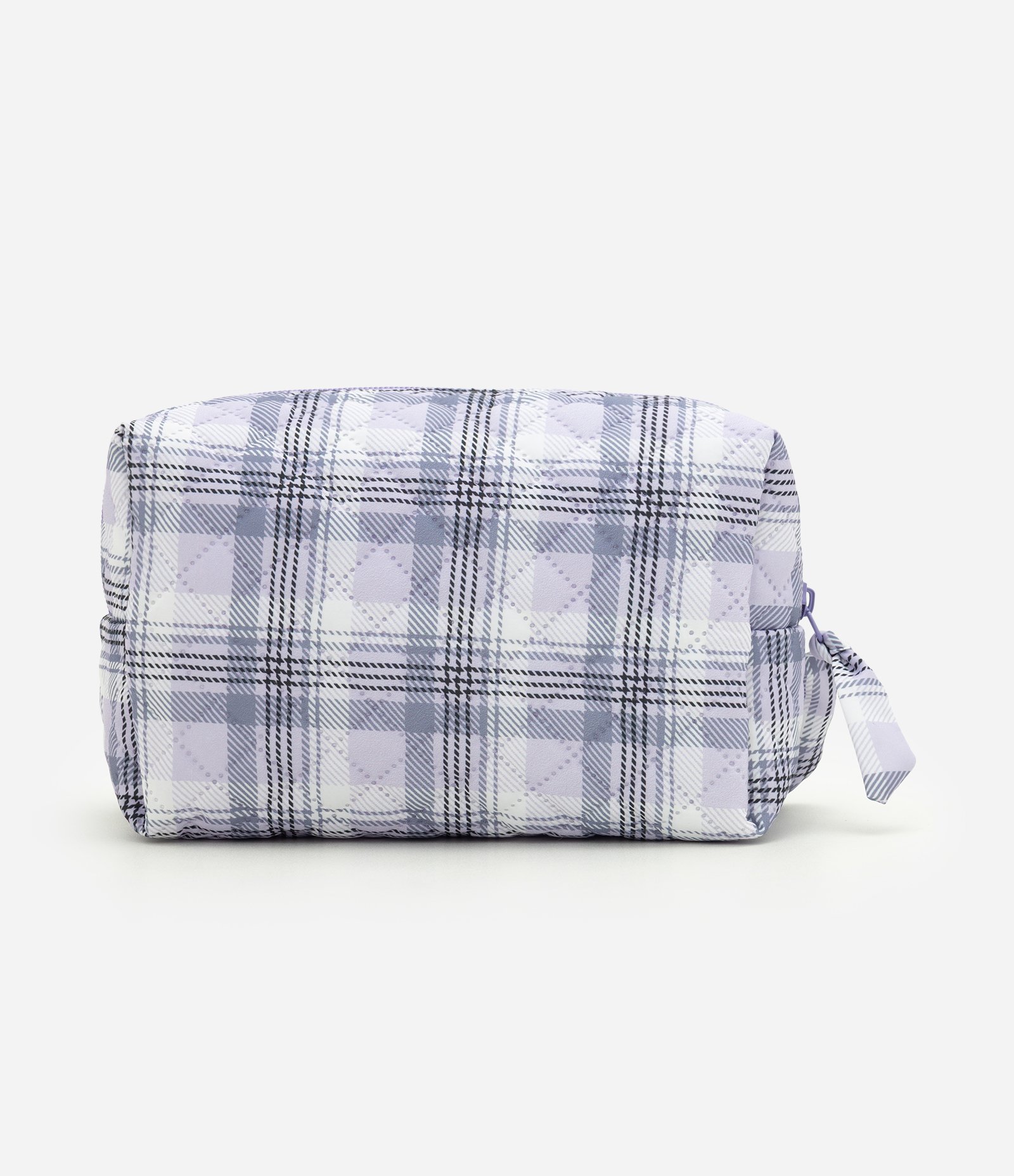 Necessaire Média em Poliamida com Estampa Xadrez Lilás 3